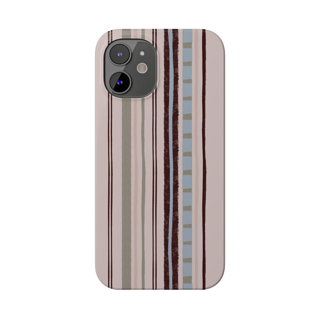 Slim Phone Case — Vintage Striped Pattern, Neutral Earthtone Protective Cover