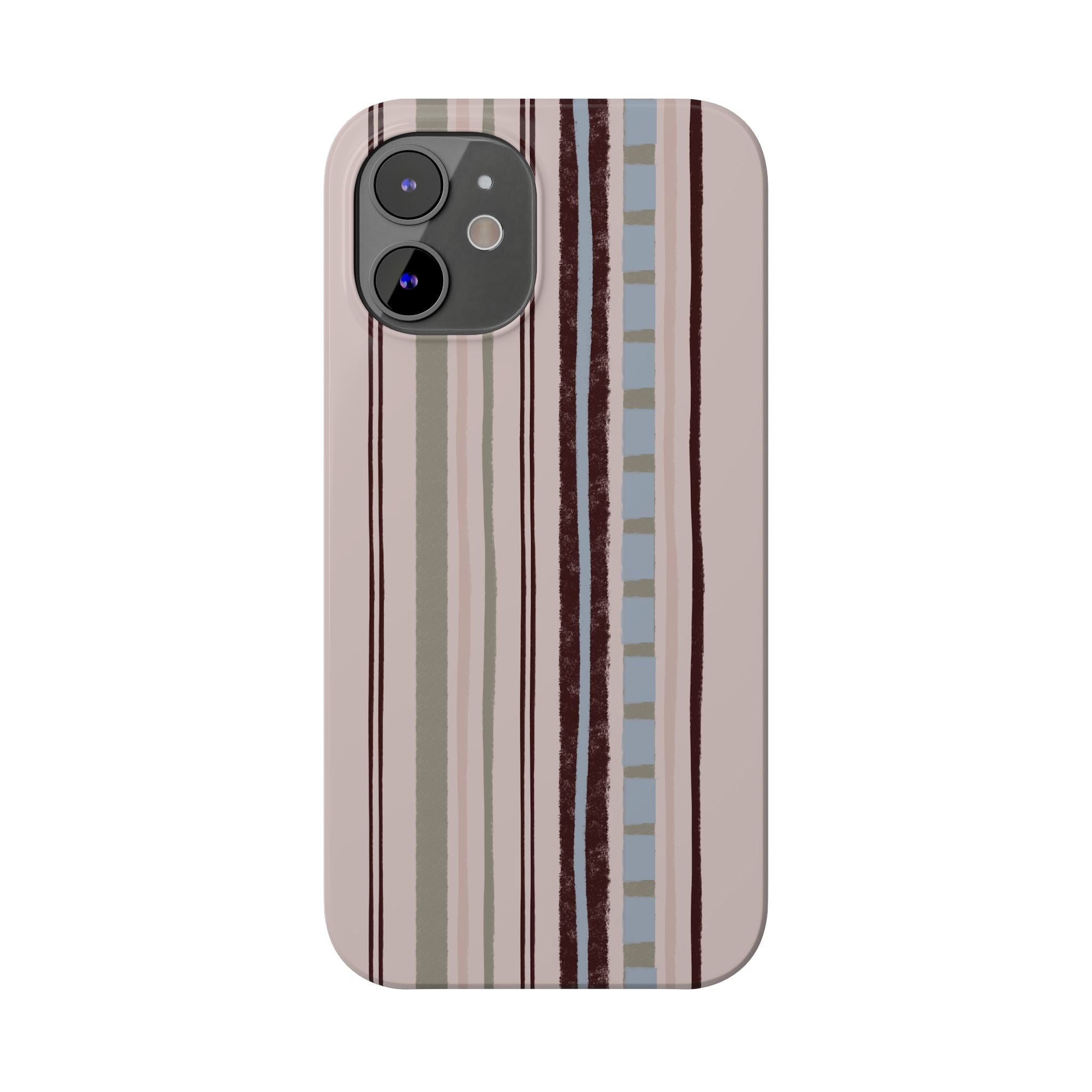 Slim Phone Case — Vintage Striped Pattern, Neutral Earthtone Protective Cover