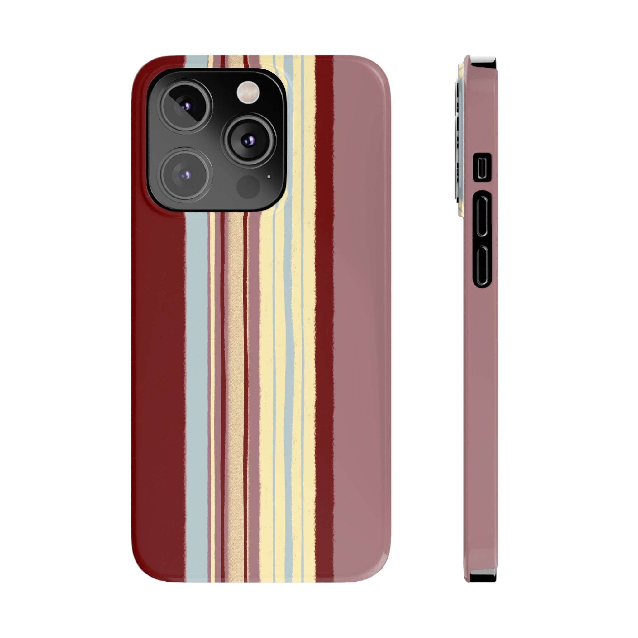 Slim Phone Case — Retro Vertical Stripe Design (Red, Blush, Cream)