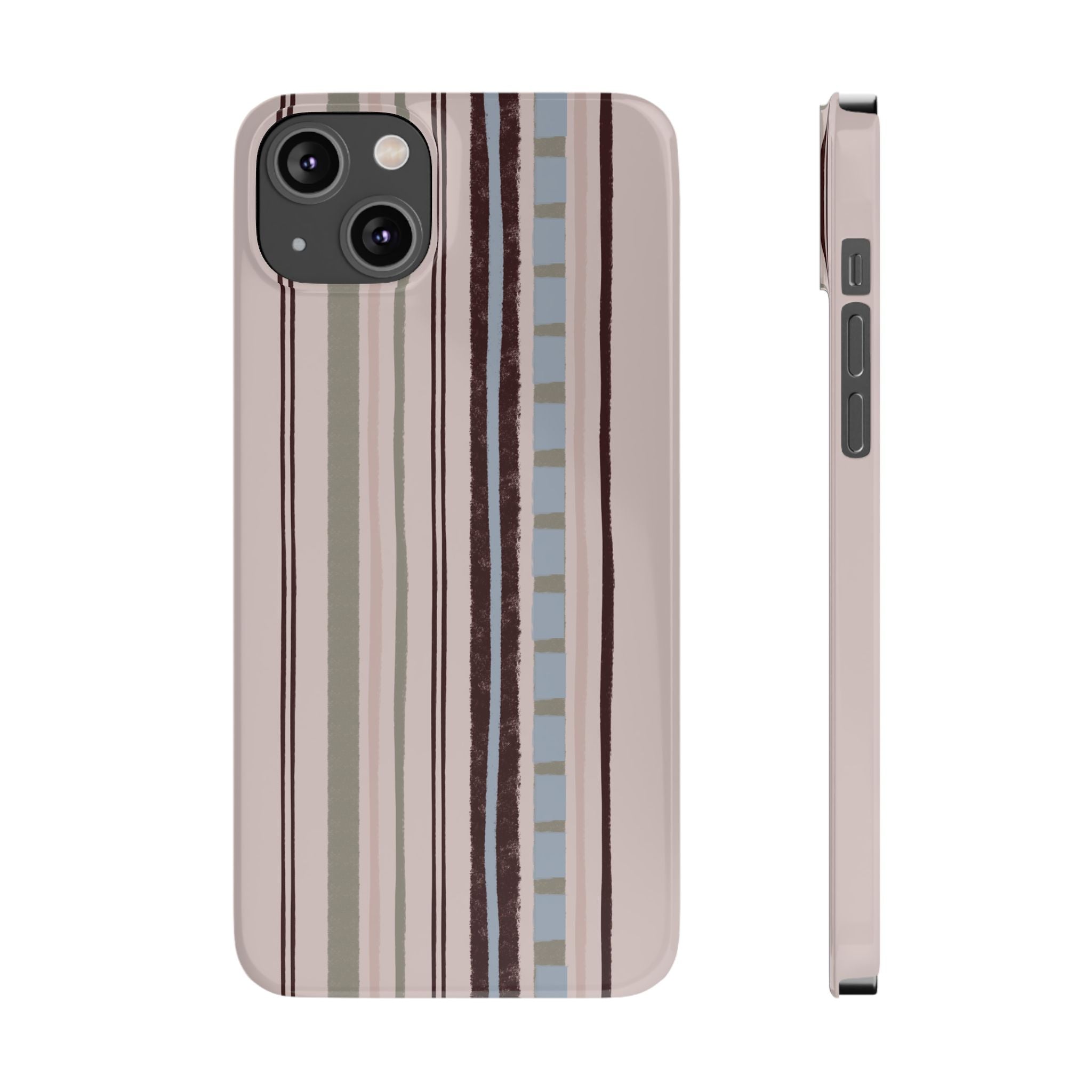 Slim Phone Case — Vintage Striped Pattern, Neutral Earthtone Protective Cover