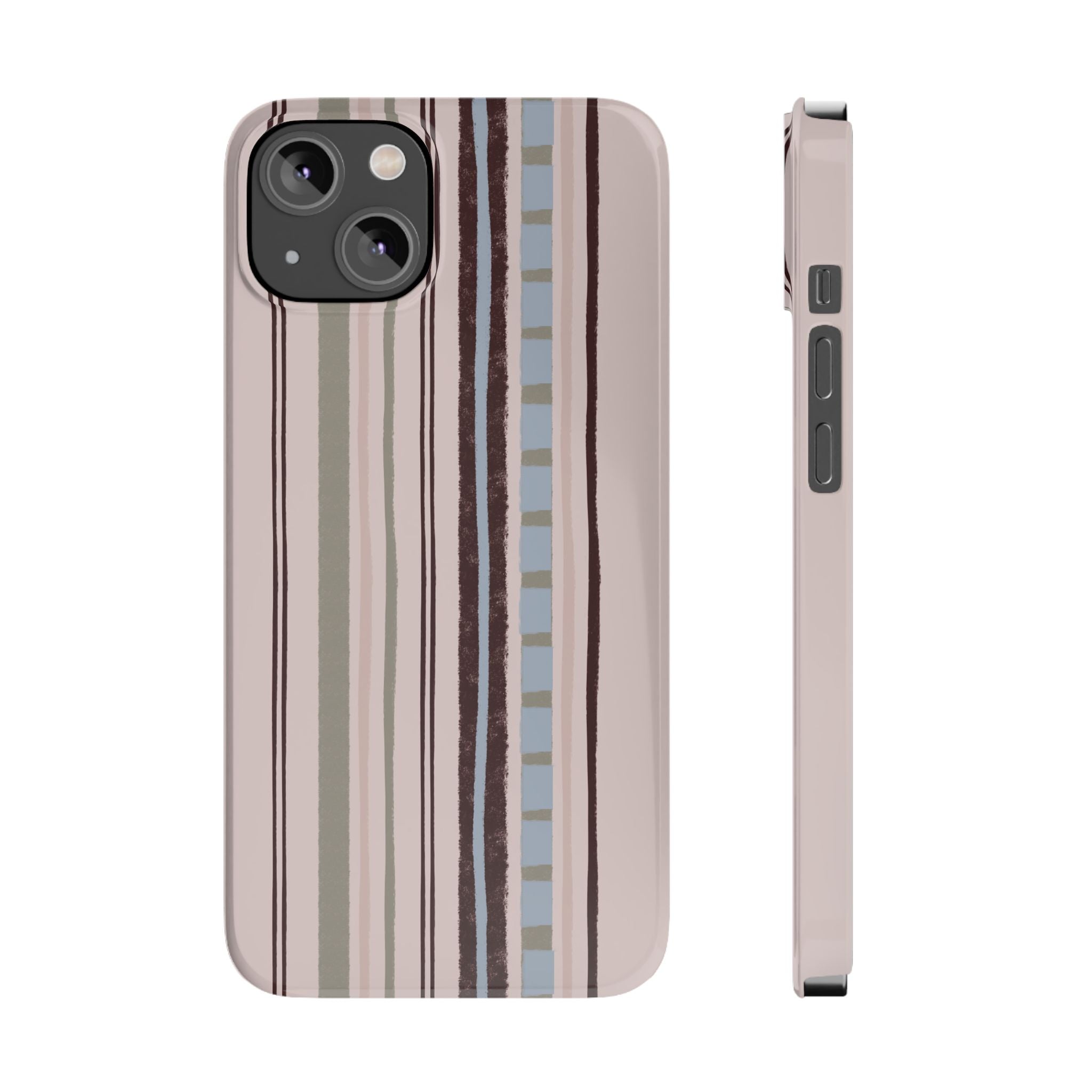 Slim Phone Case — Vintage Striped Pattern, Neutral Earthtone Protective Cover