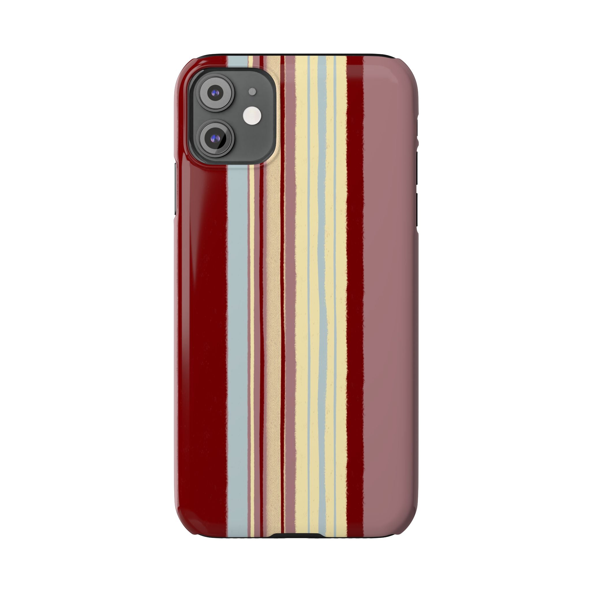 Slim Phone Case — Retro Vertical Stripe Design (Red, Blush, Cream)