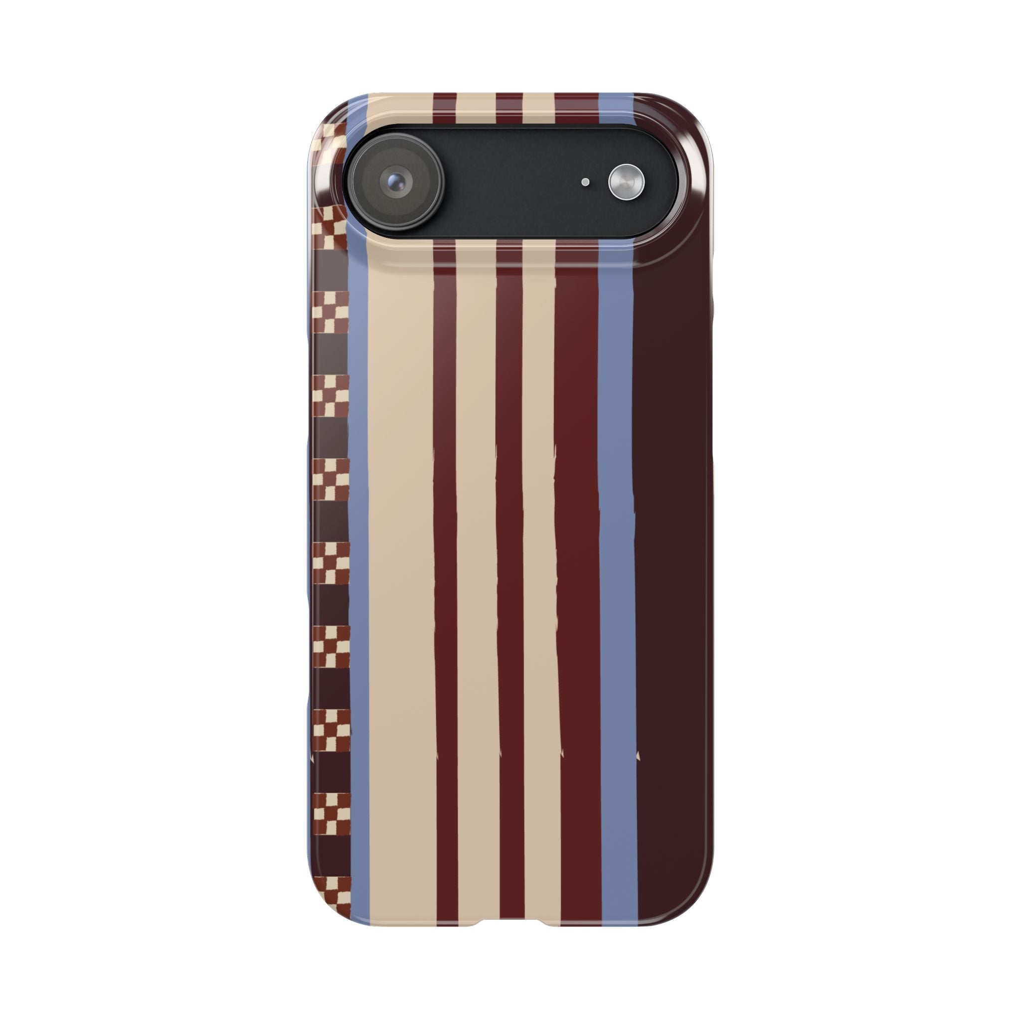 Slim Phone Case — Retro Striped Beige, Maroon & Blue Pattern