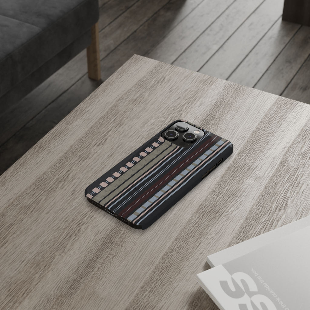 Slim Phone Case — Vintage Striped Pattern, Neutral Earthtone Protective Cover