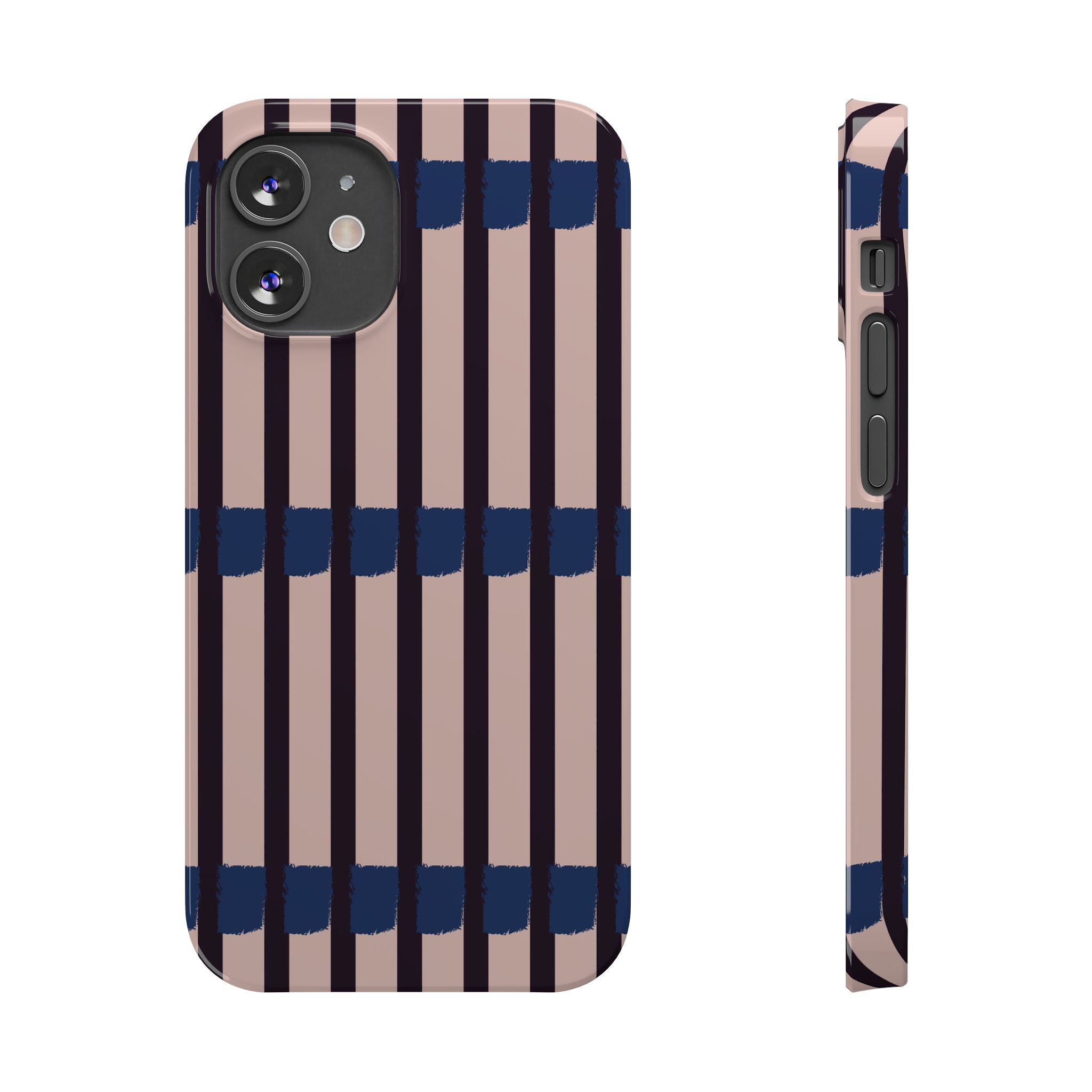 Slim Phone Case — Minimalist Blush & Navy Stripe Pattern