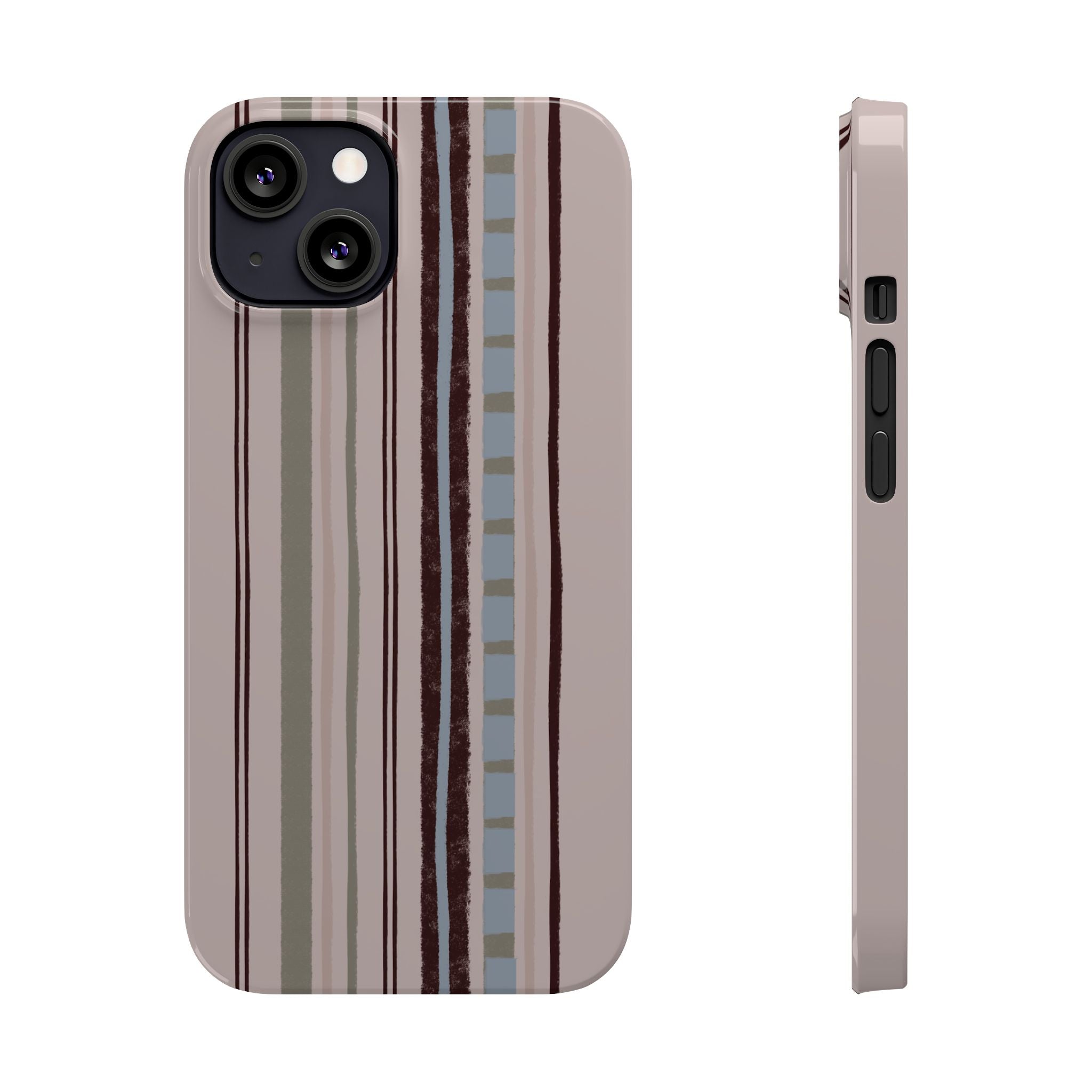 Slim Phone Case — Vintage Striped Pattern, Neutral Earthtone Protective Cover