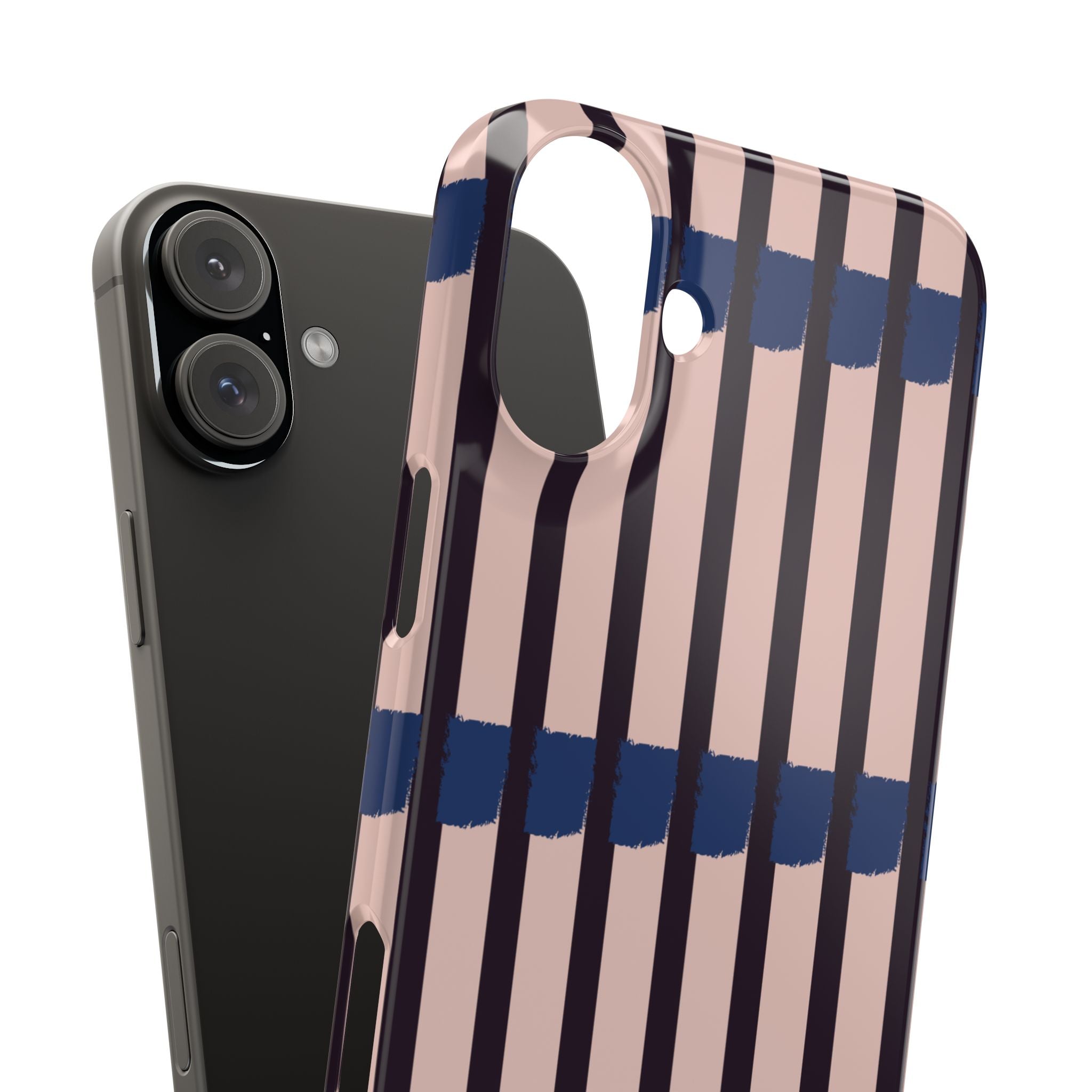 Slim Phone Case — Minimalist Blush & Navy Stripe Pattern