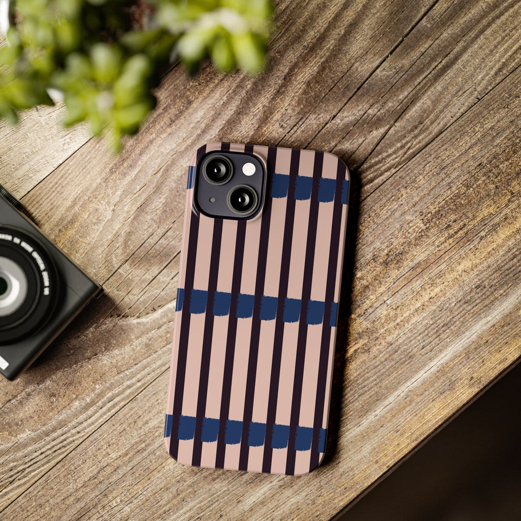Slim Phone Case — Minimalist Blush & Navy Stripe Pattern