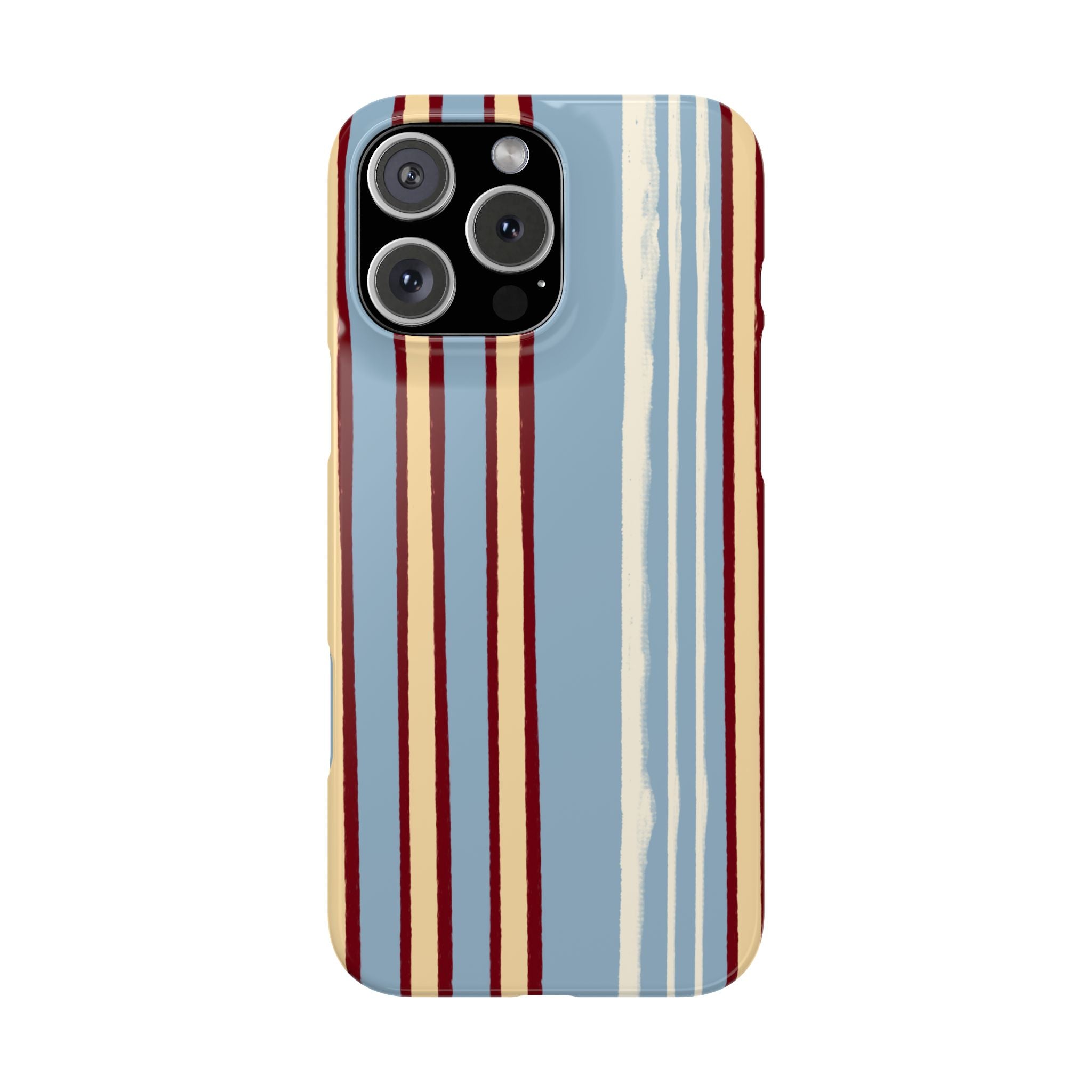 Retro Striped Slim Phone Case — Blue, Cream & Burgundy Vertical Lines