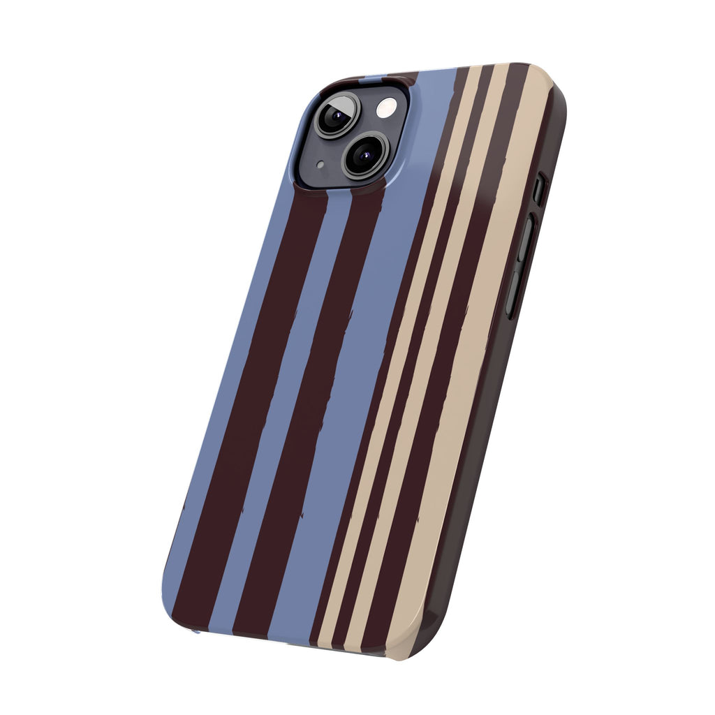 Retro Striped Slim Phone Case — Blue, Brown & Cream Vertical Stripes