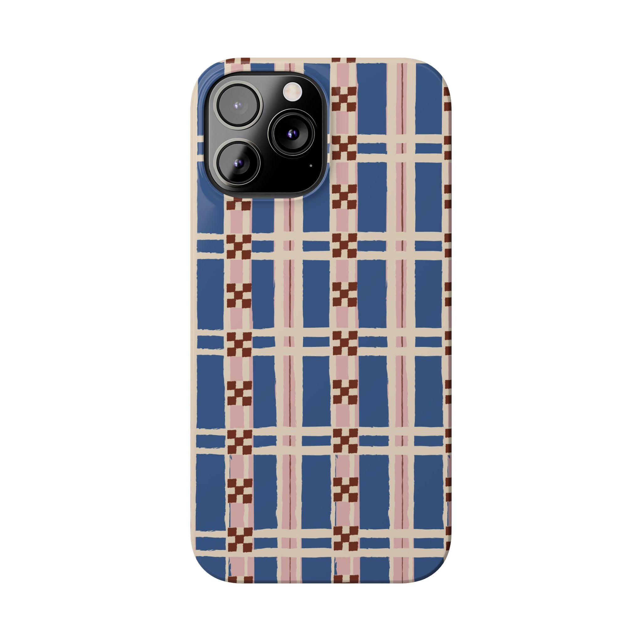 Slim Phone Case — Blue & Pink Retro Plaid Pattern