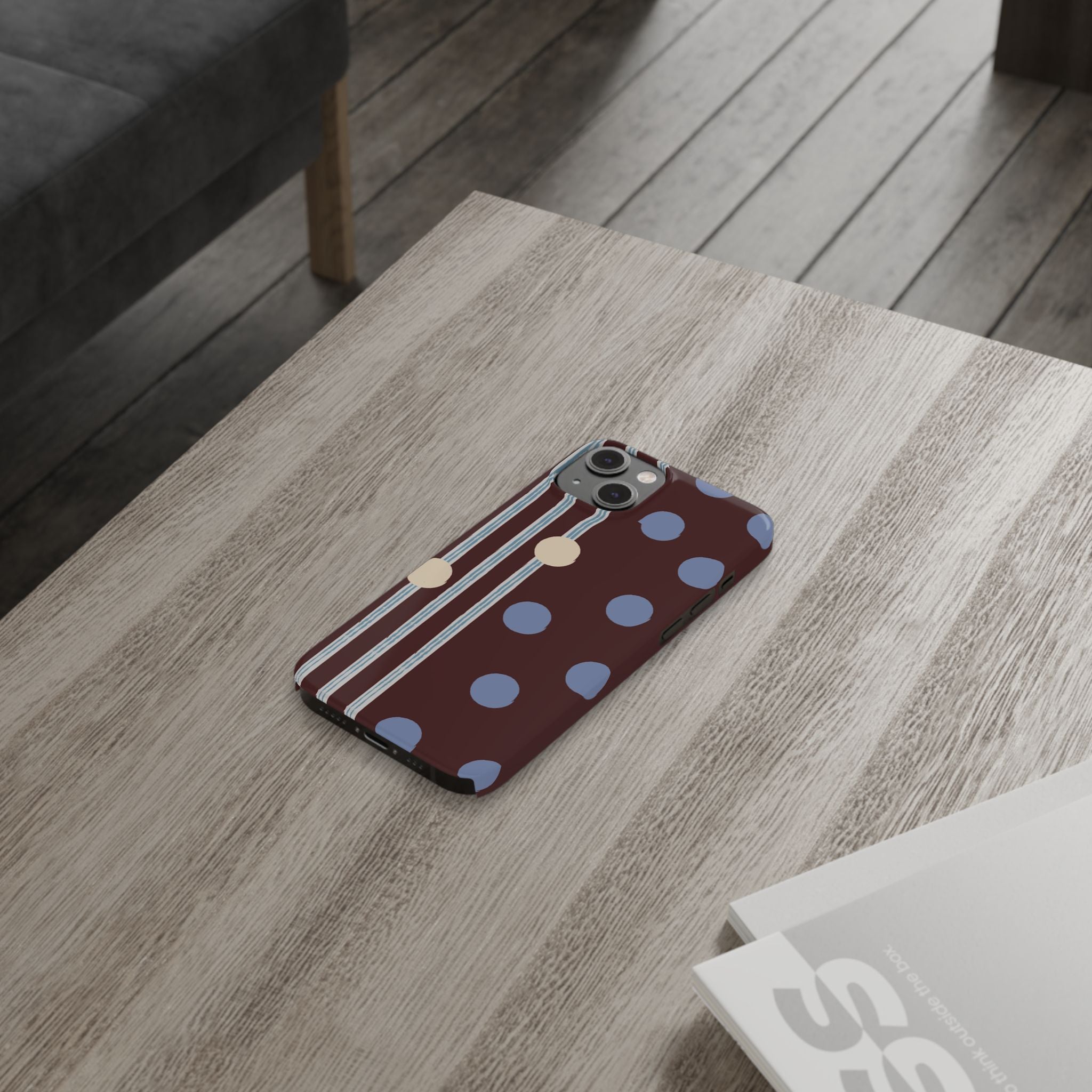 Polka Dot & Stripe Slim Phone Case — Burgundy Blue Retro Pattern