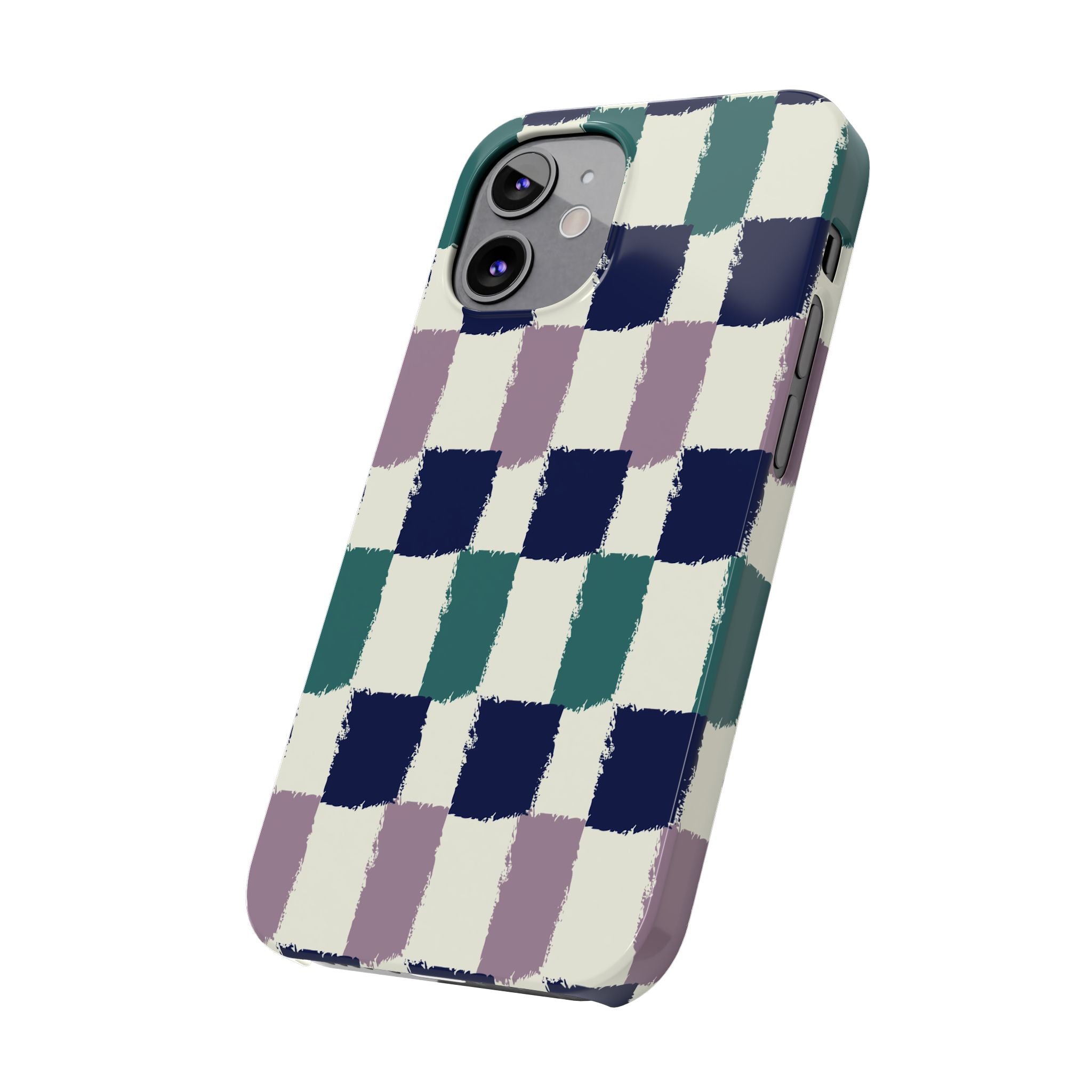 Painterly Check Slim Phone Case — Hand-Painted Navy, Teal & Lavender Grid