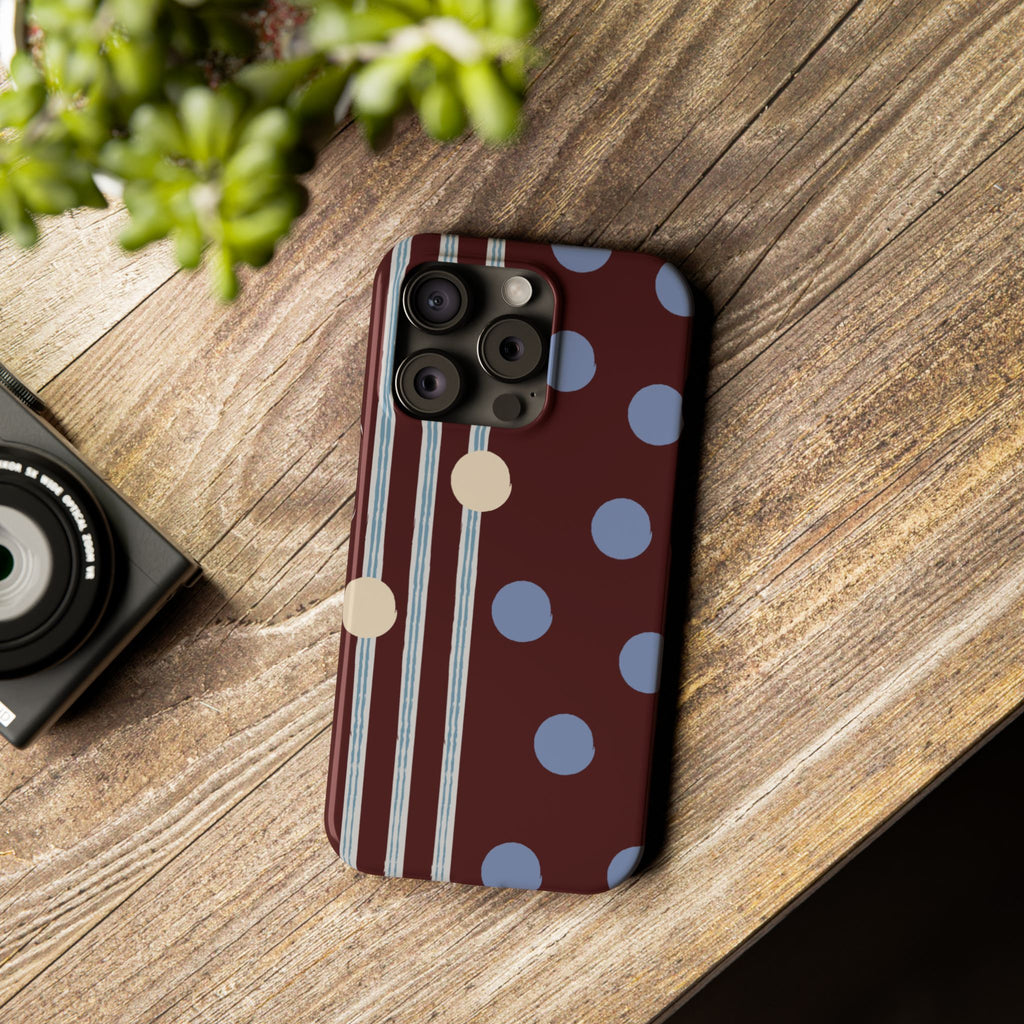 Polka Dot & Stripe Slim Phone Case — Burgundy Blue Retro Pattern