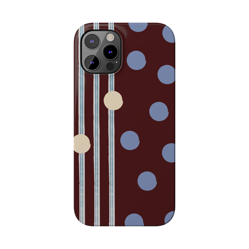 Polka Dot & Stripe Slim Phone Case — Burgundy Blue Retro Pattern