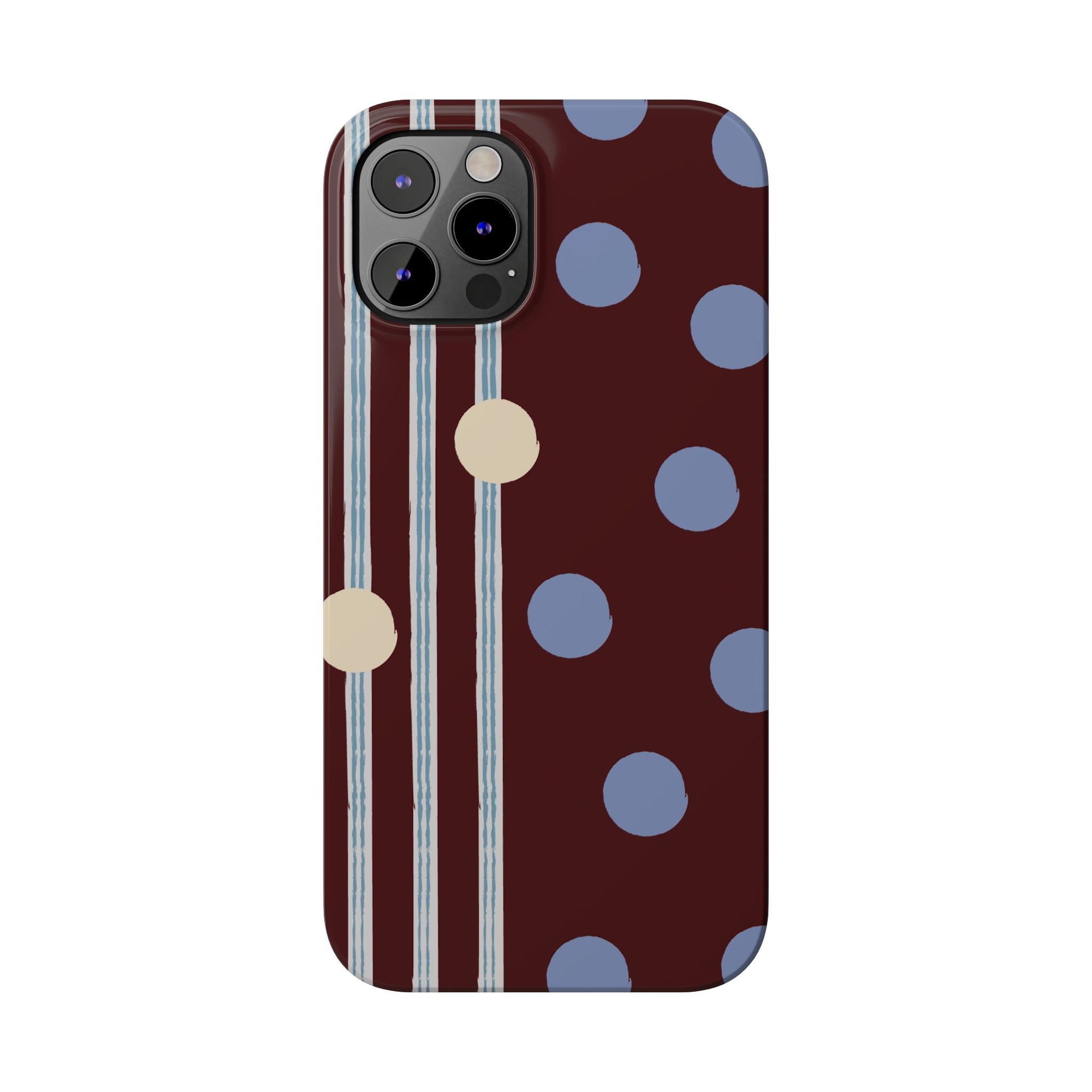 Polka Dot & Stripe Slim Phone Case — Burgundy Blue Retro Pattern