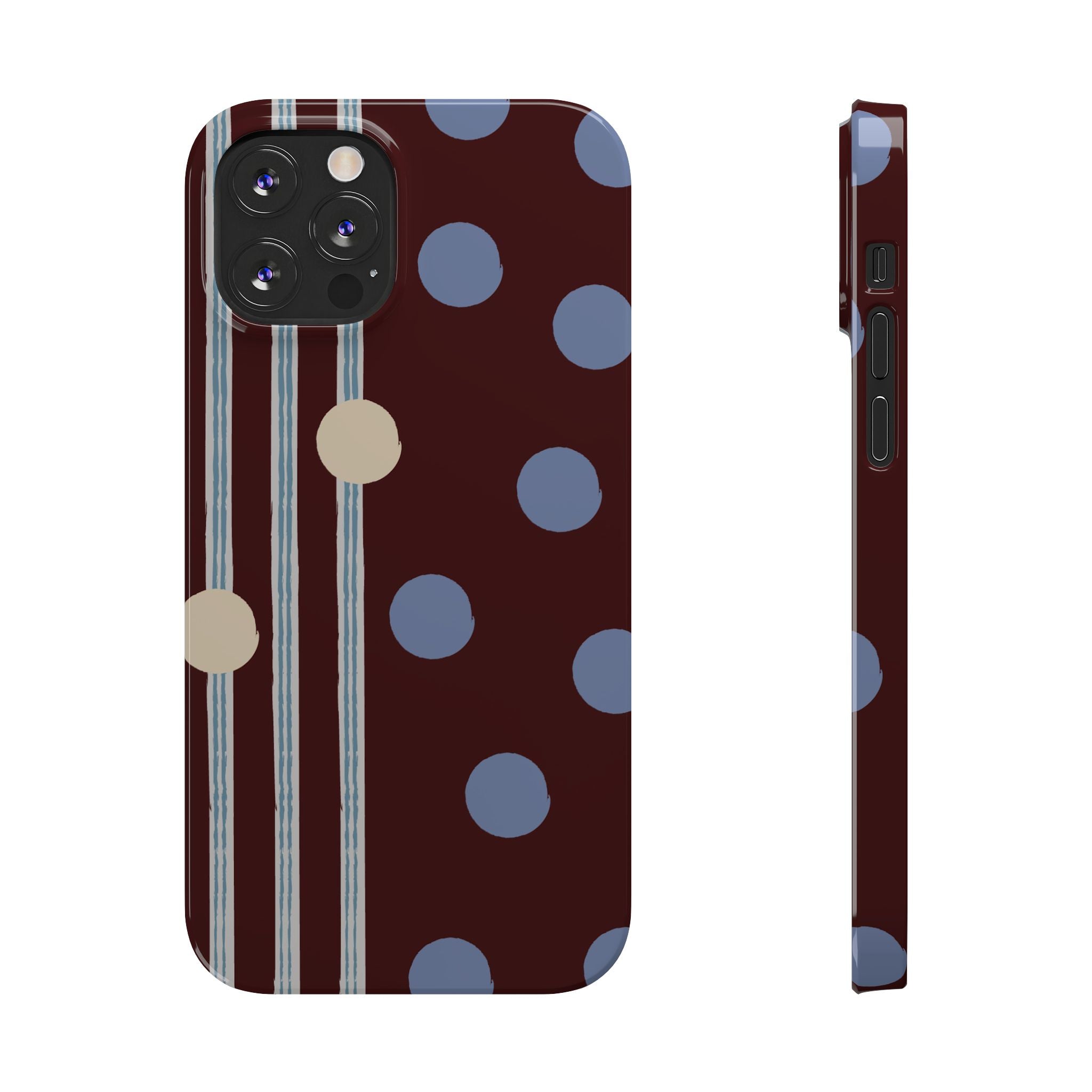 Polka Dot & Stripe Slim Phone Case — Burgundy Blue Retro Pattern