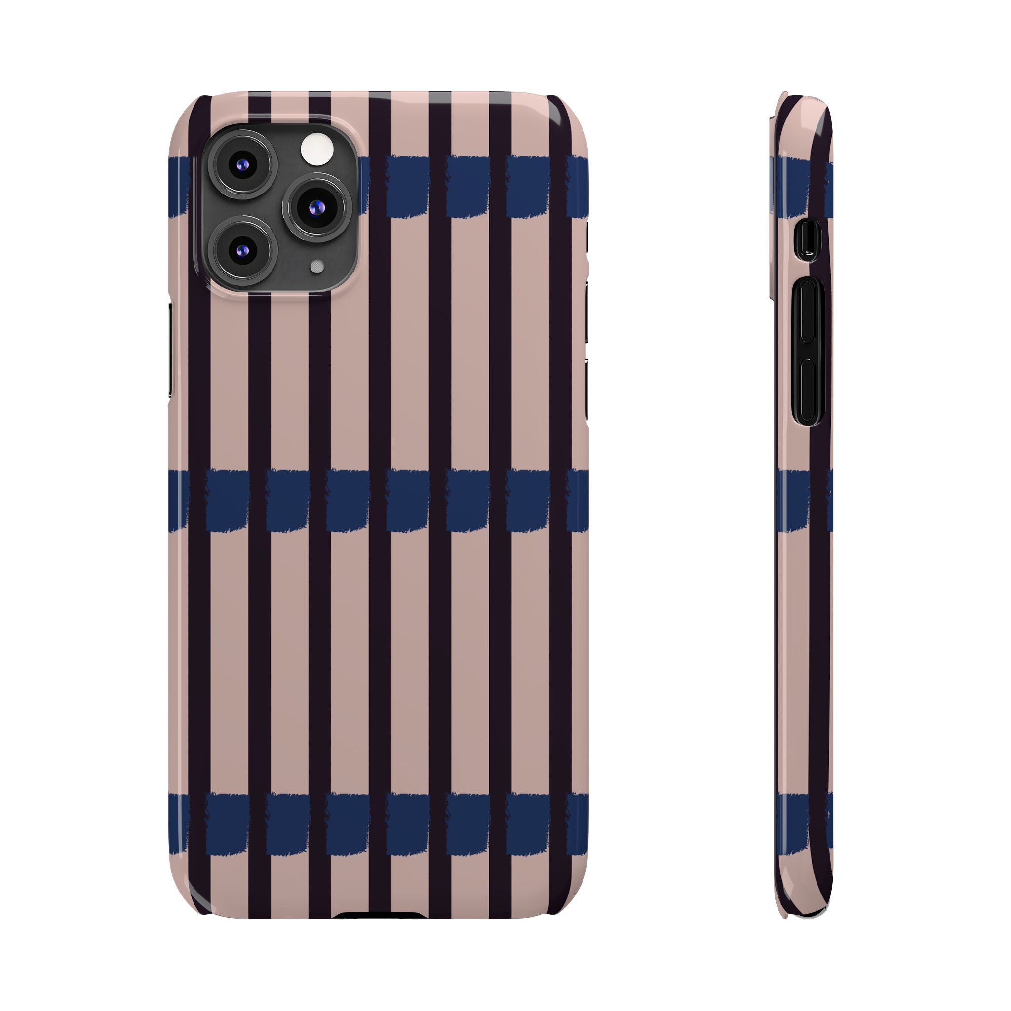 Slim Phone Case — Minimalist Blush & Navy Stripe Pattern