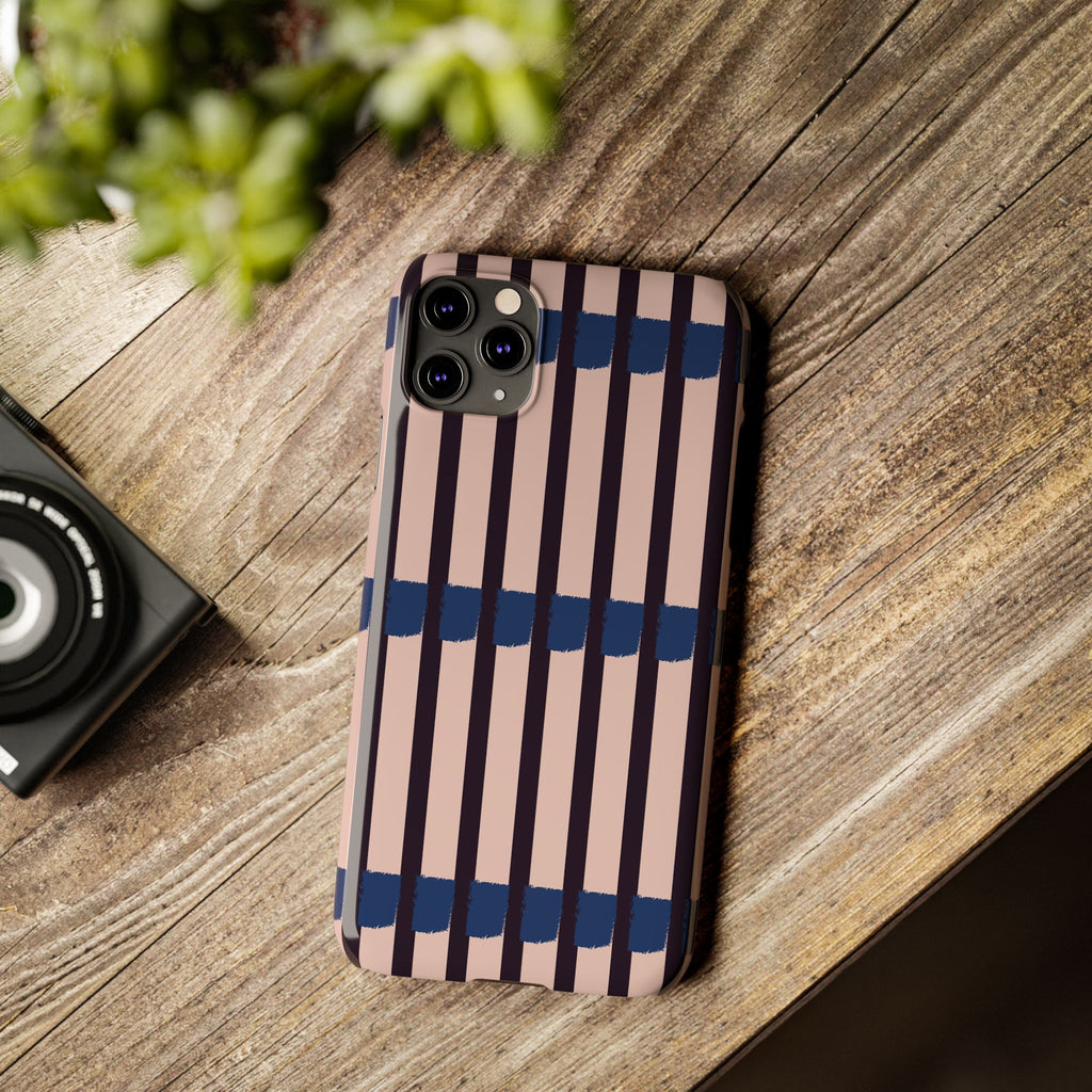 Slim Phone Case — Minimalist Blush & Navy Stripe Pattern