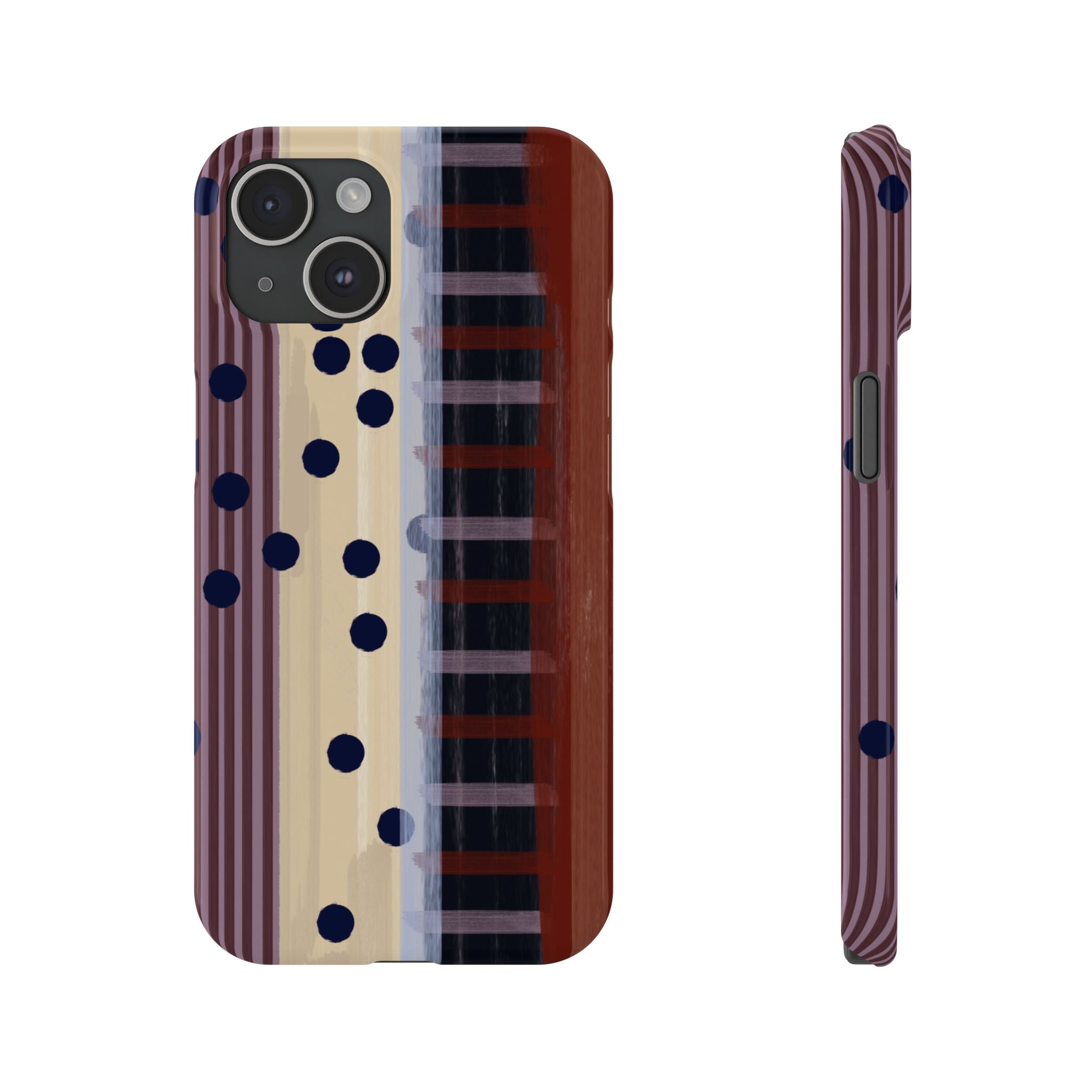 Abstract Stripes & Polka Dot Slim Phone Case — Retro Brown Artistic Pattern SATC Inspired