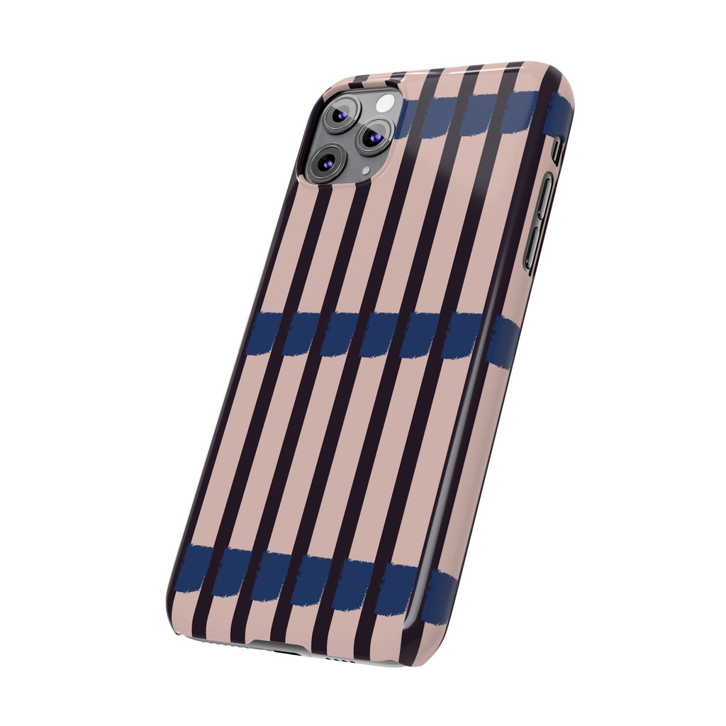 Slim Phone Case — Minimalist Blush & Navy Stripe Pattern