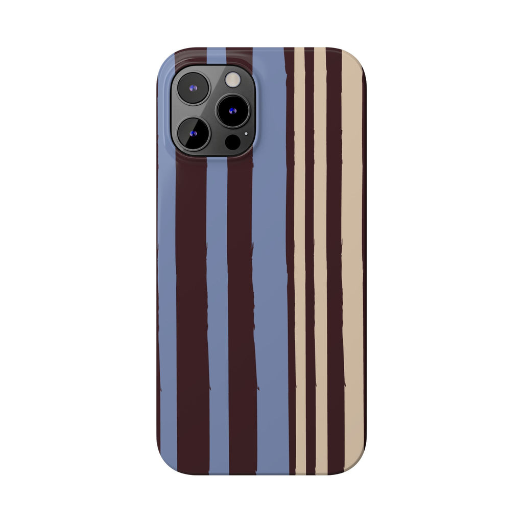 Retro Striped Slim Phone Case — Blue, Brown & Cream Vertical Stripes