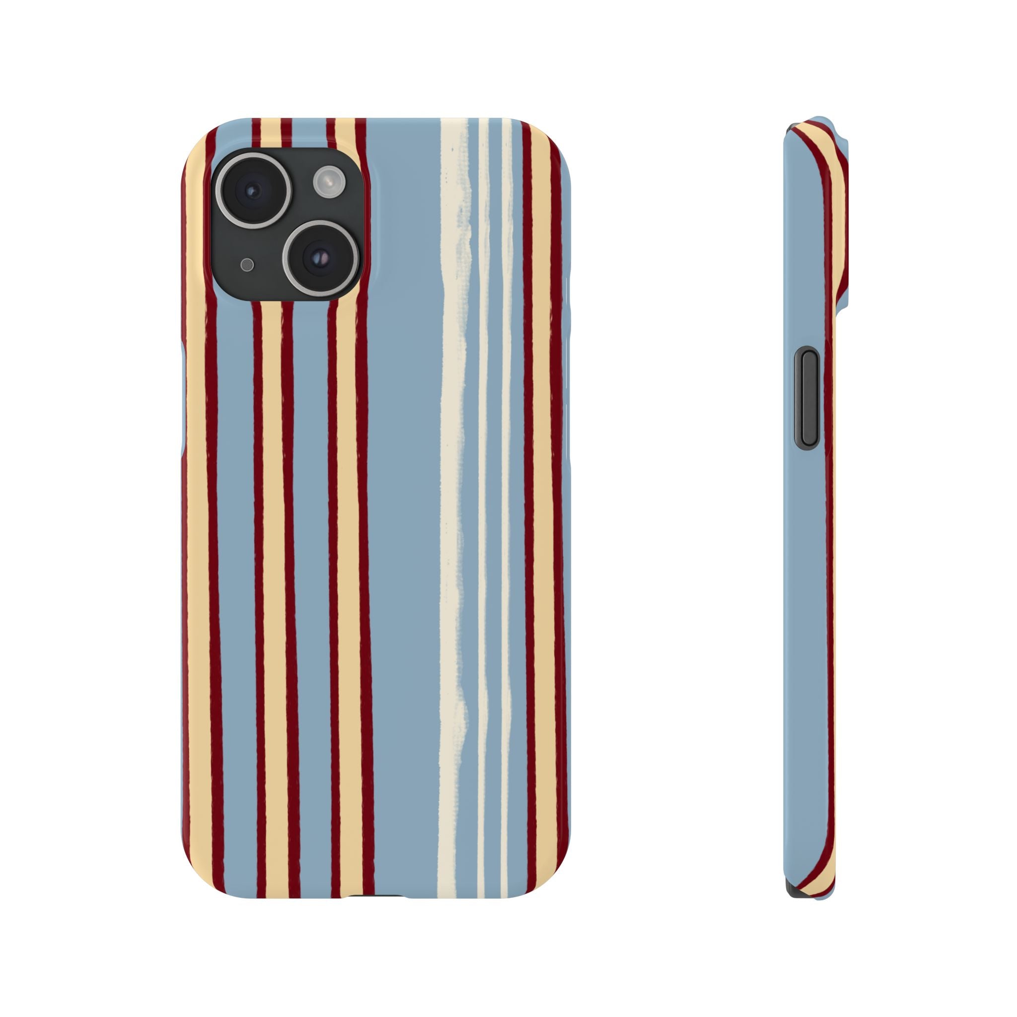 Retro Striped Slim Phone Case — Blue, Cream & Burgundy Vertical Lines