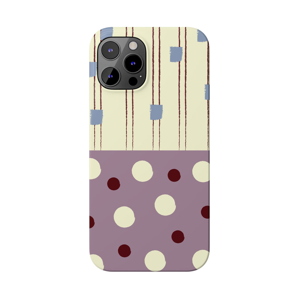 Slim Phone Case — Retro Polka Dot & Stripes Design, Lavender Plum