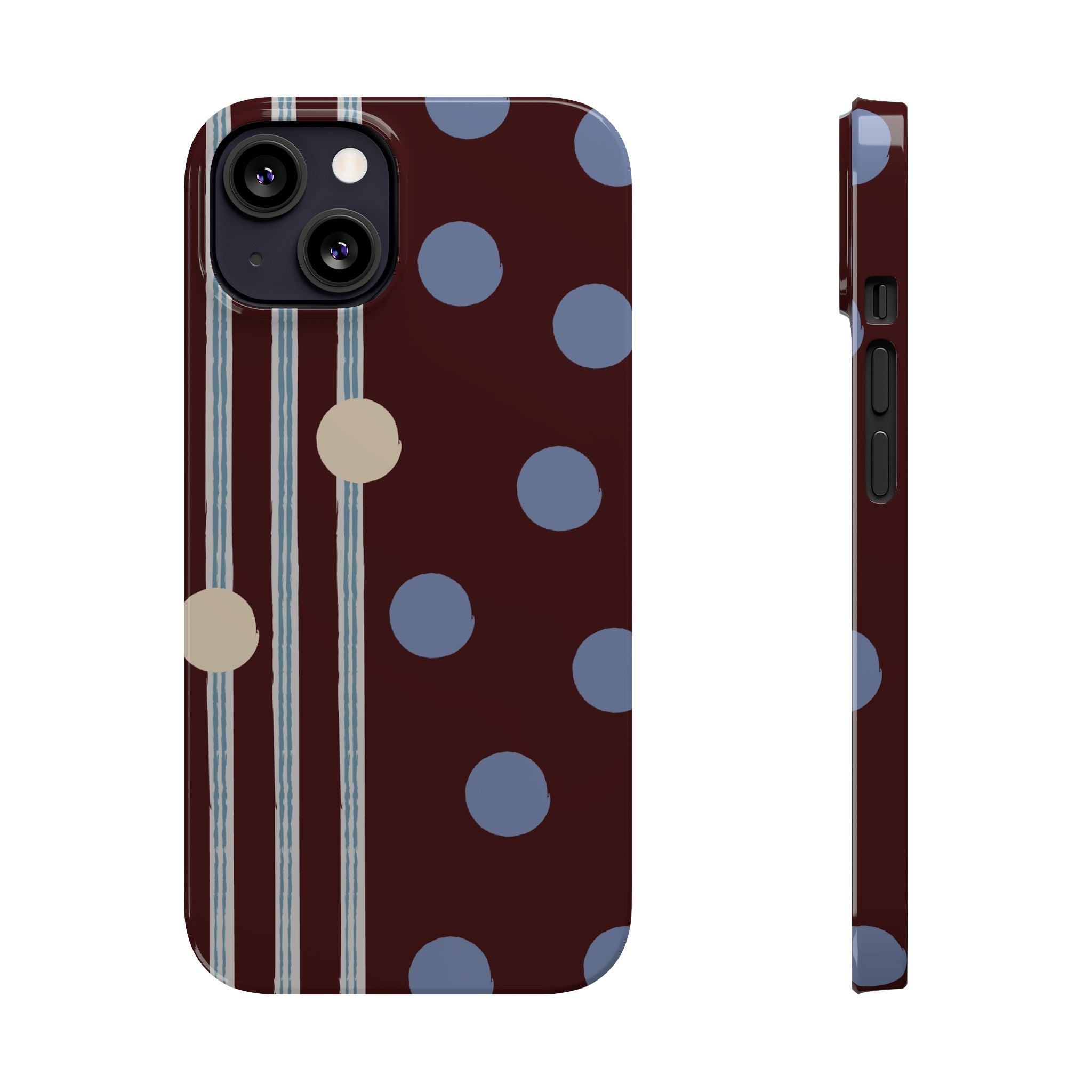 Polka Dot & Stripe Slim Phone Case — Burgundy Blue Retro Pattern