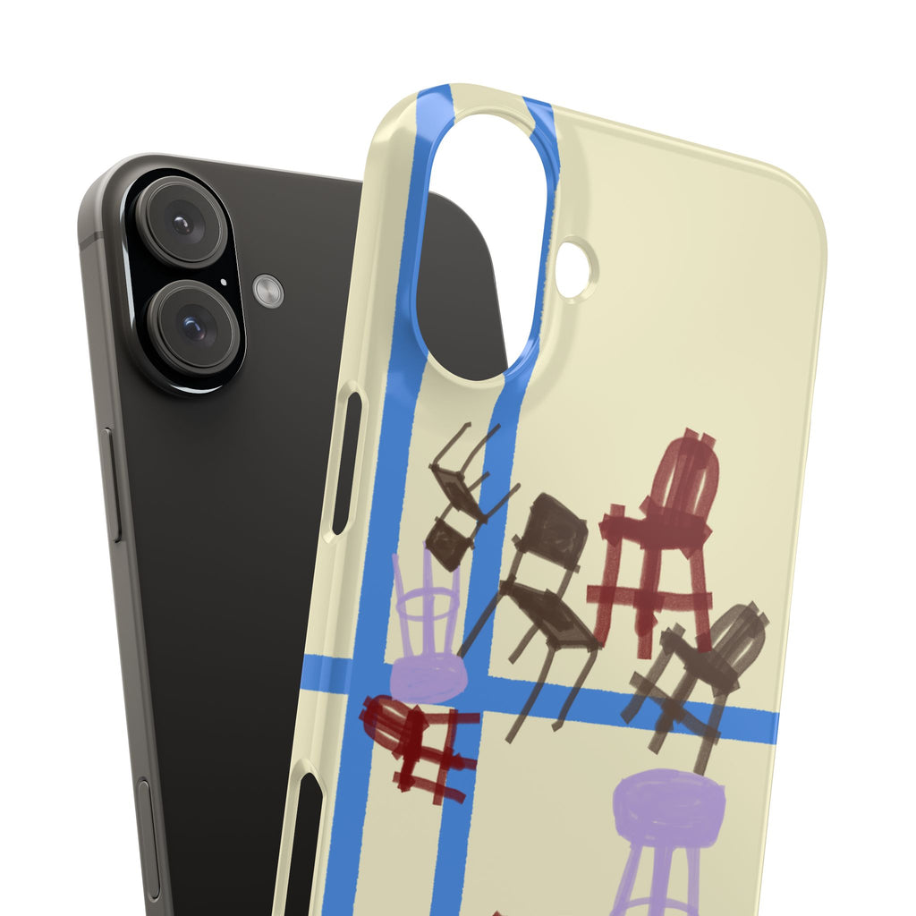 Slim Phone Case — Retro Chairs Pattern on Cream with Blue Grid Backroom-Inspired
