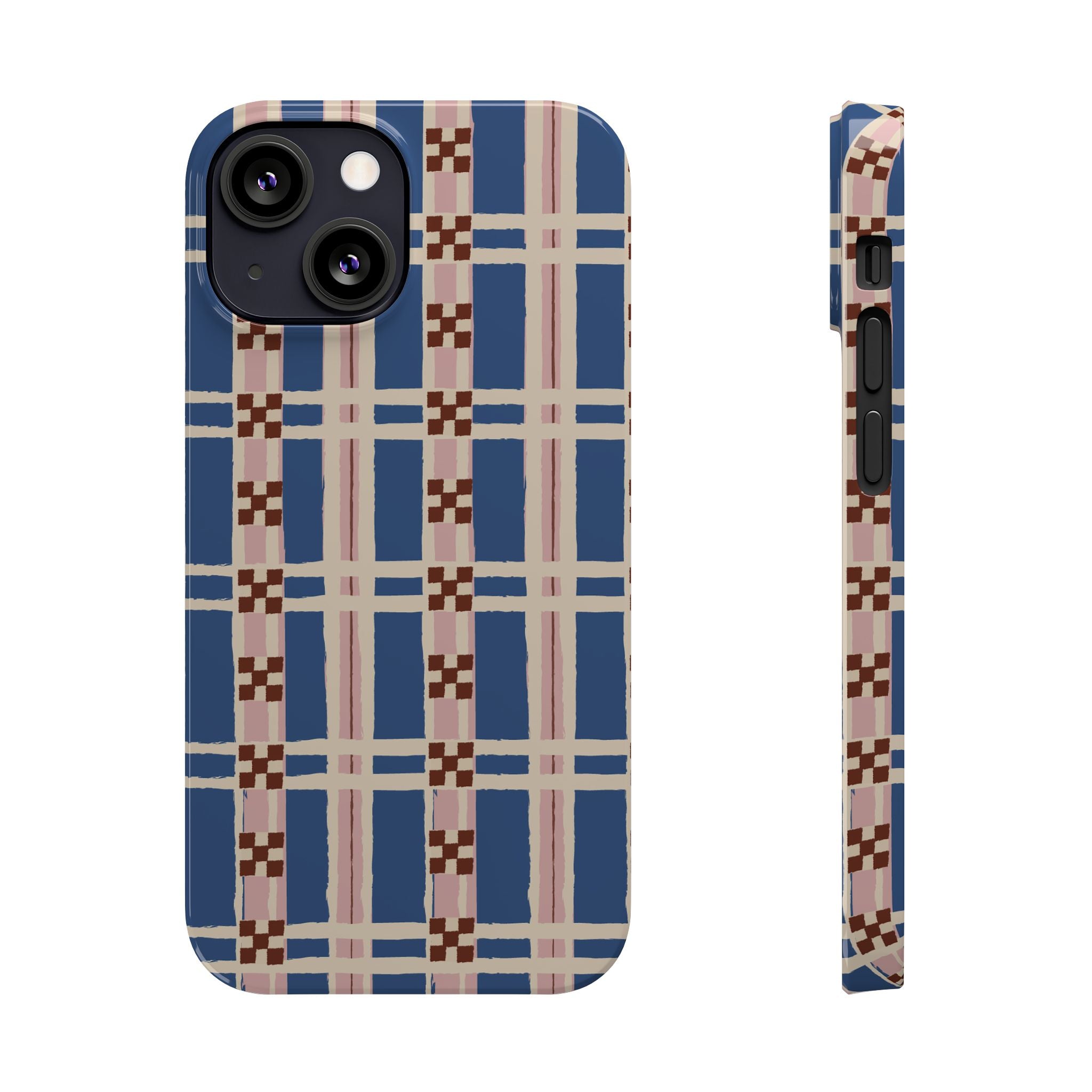Slim Phone Case — Blue & Pink Retro Plaid Pattern