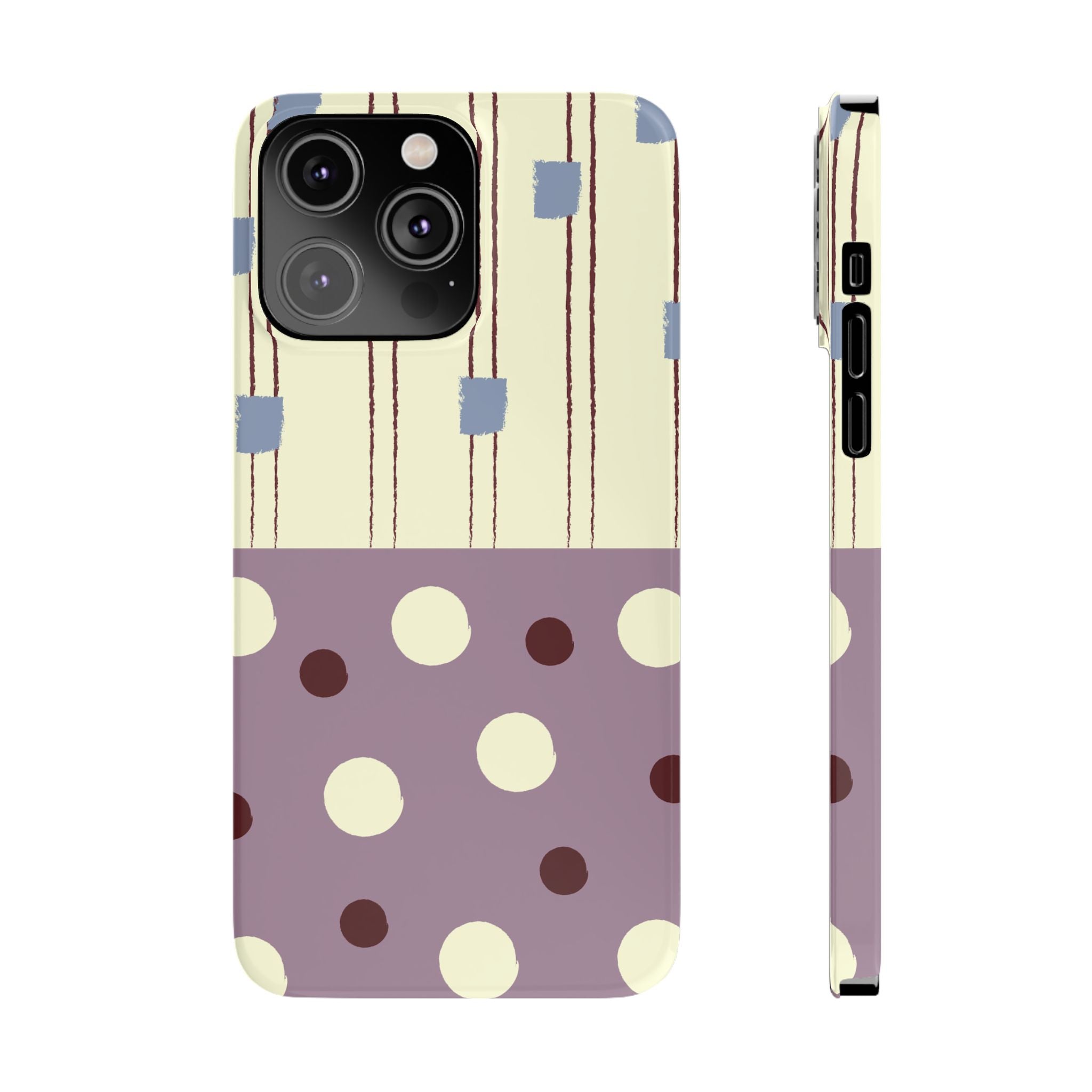 Slim Phone Case — Retro Polka Dot & Stripes Design, Lavender Plum
