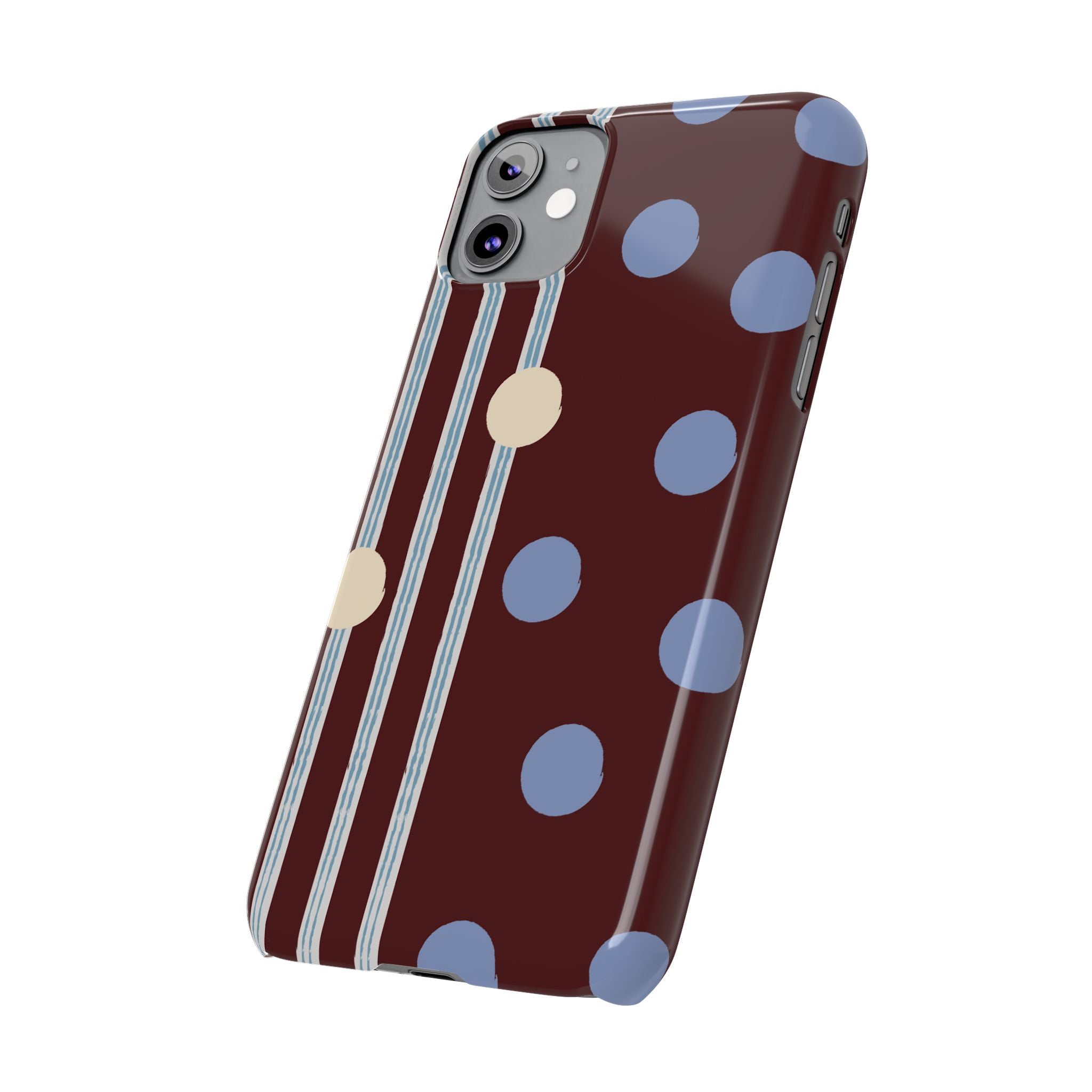 Polka Dot & Stripe Slim Phone Case — Burgundy Blue Retro Pattern