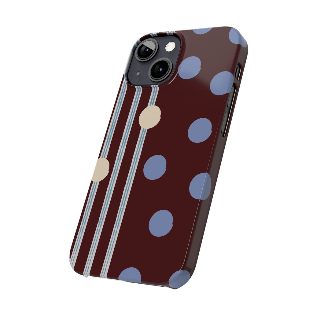 Polka Dot & Stripe Slim Phone Case — Burgundy Blue Retro Pattern