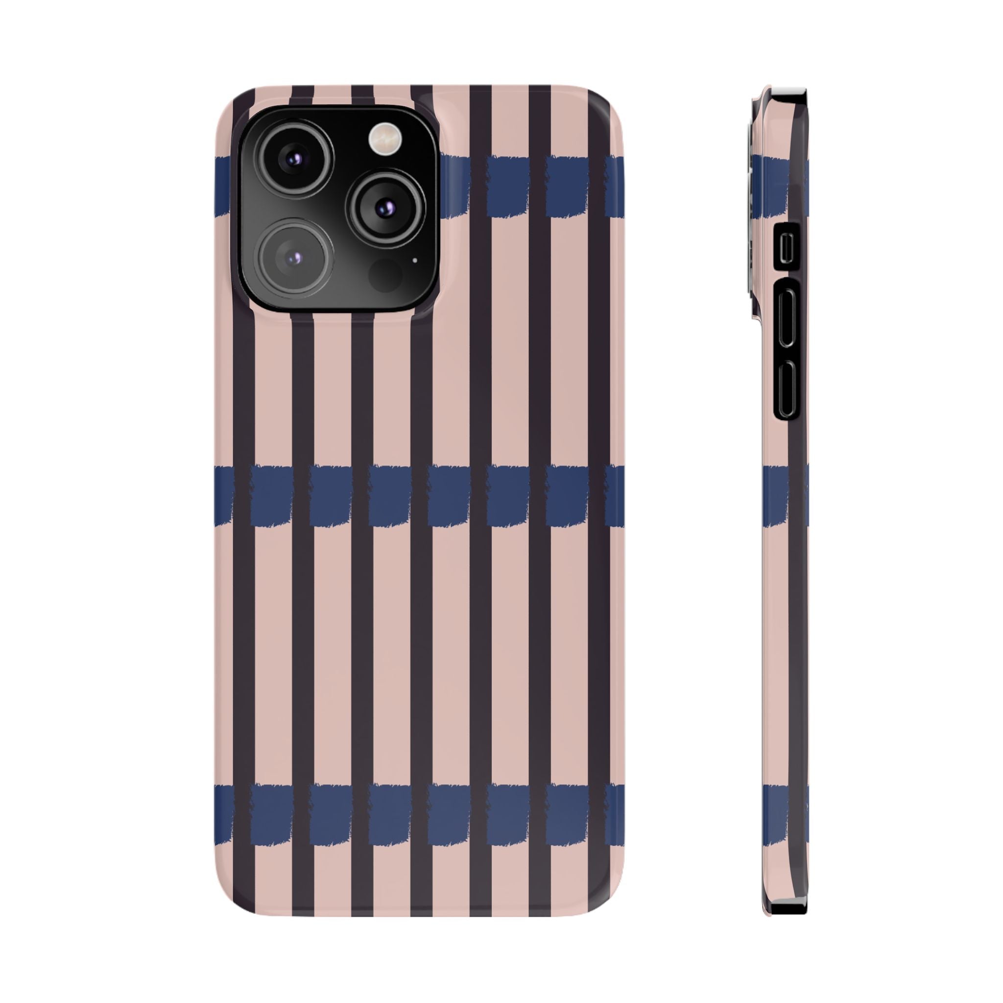 Slim Phone Case — Minimalist Blush & Navy Stripe Pattern
