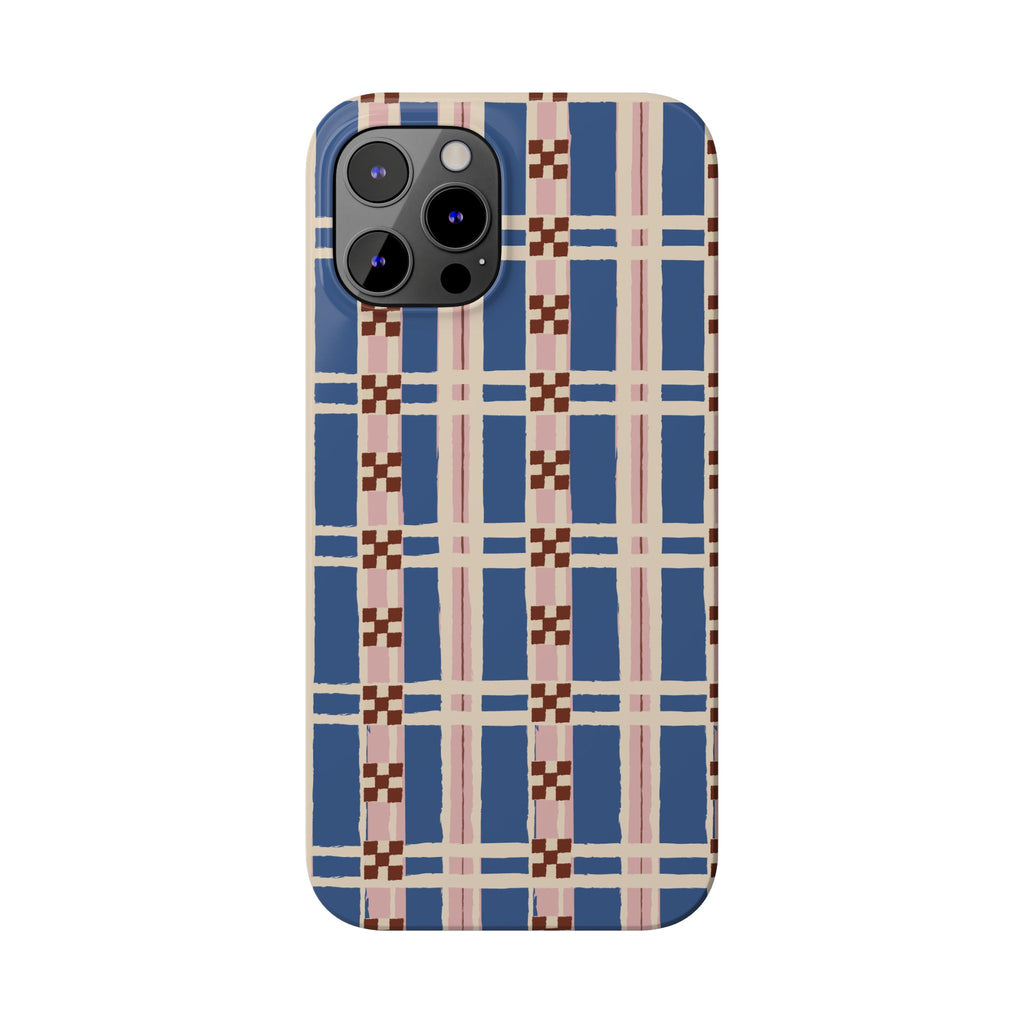 Slim Phone Case — Blue & Pink Retro Plaid Pattern