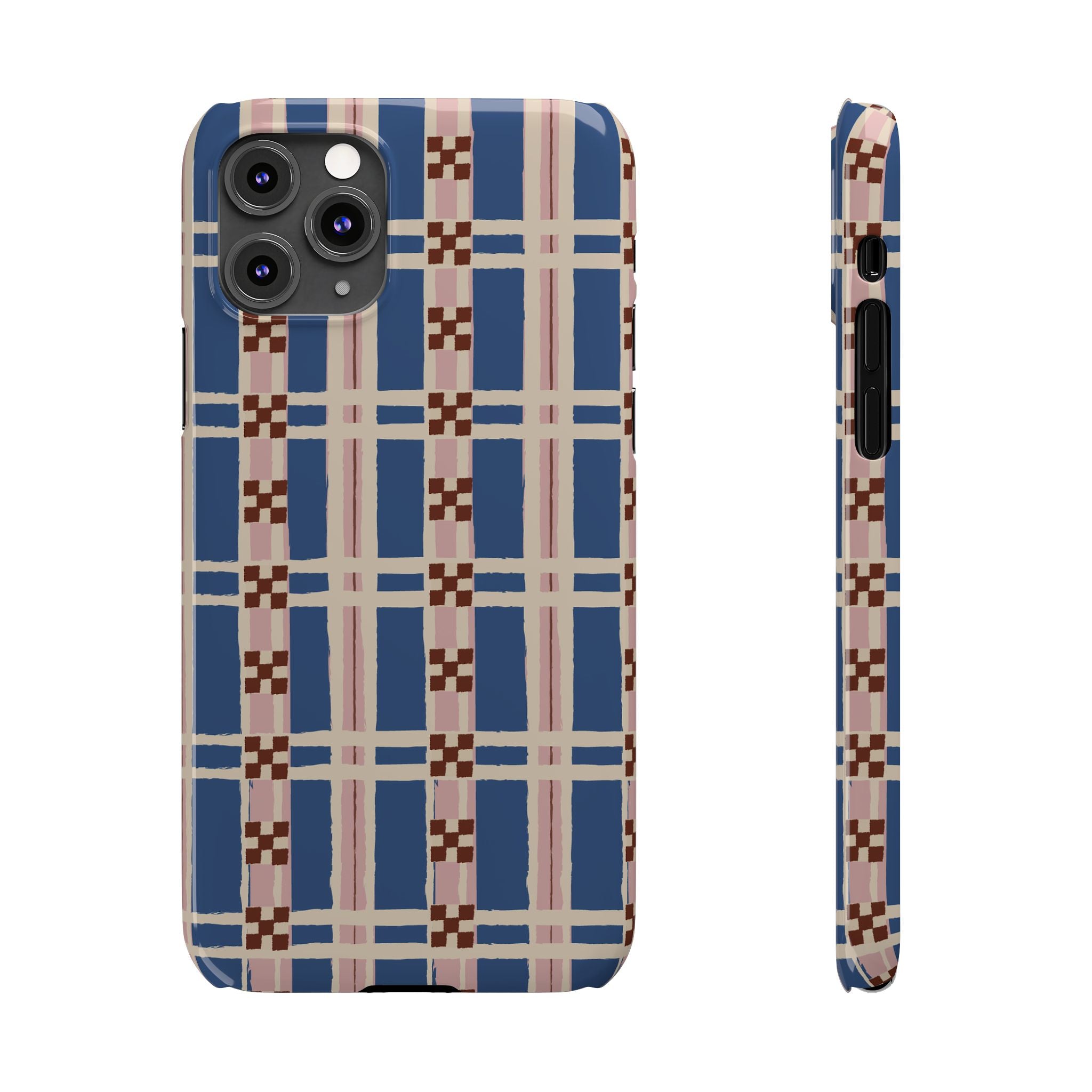 Slim Phone Case — Blue & Pink Retro Plaid Pattern