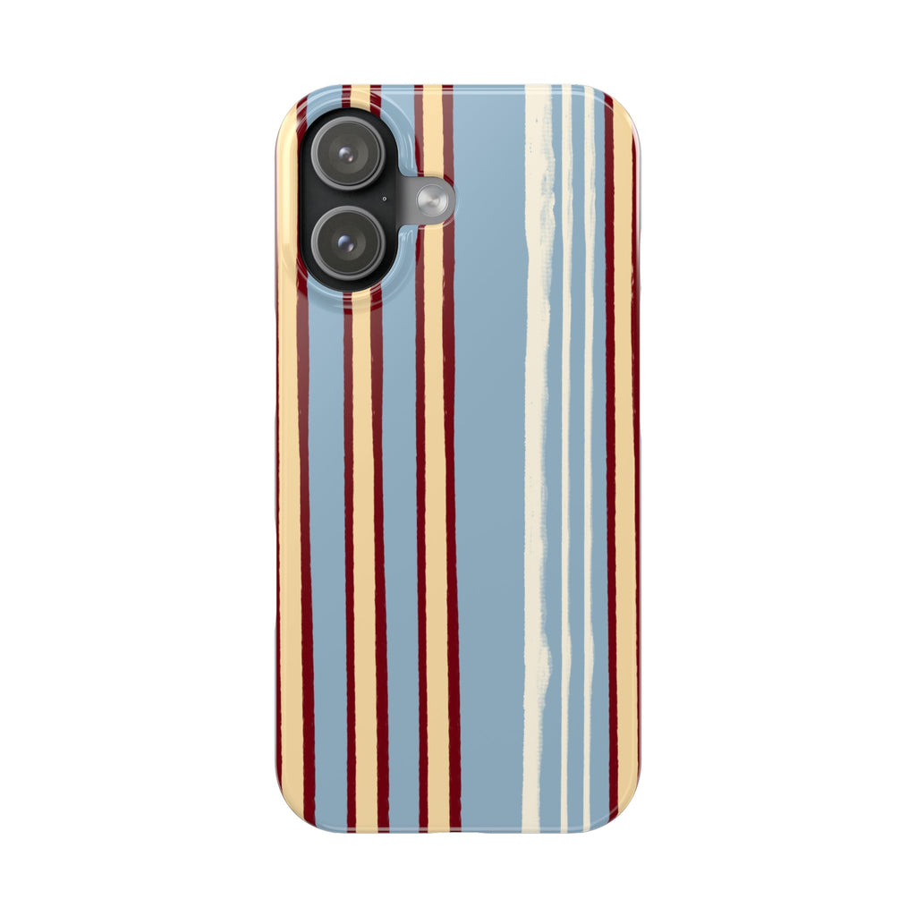 Retro Striped Slim Phone Case — Blue, Cream & Burgundy Vertical Lines