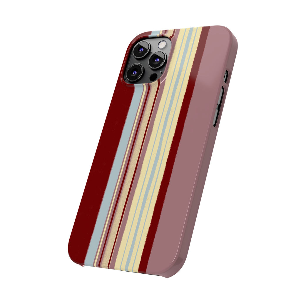 Slim Phone Case — Retro Vertical Stripe Design (Red, Blush, Cream)