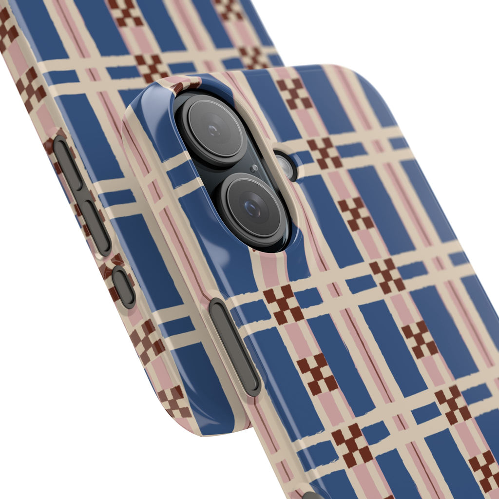 Slim Phone Case — Blue & Pink Retro Plaid Pattern