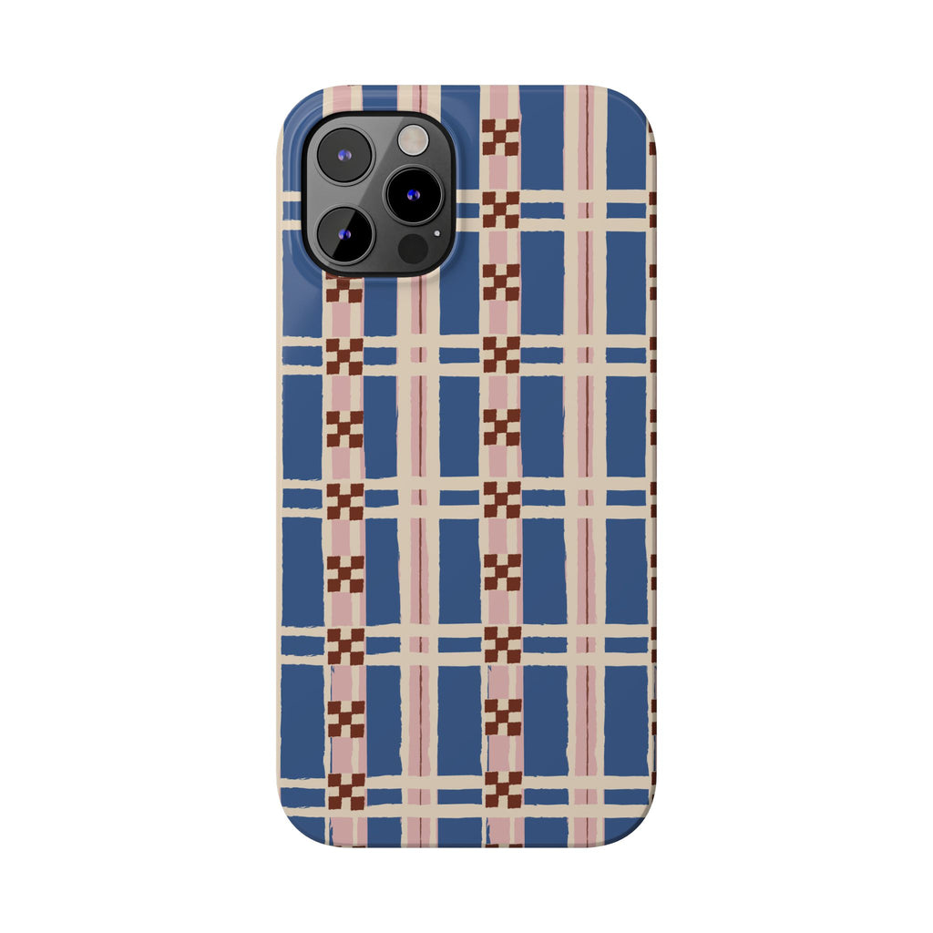 Slim Phone Case — Blue & Pink Retro Plaid Pattern