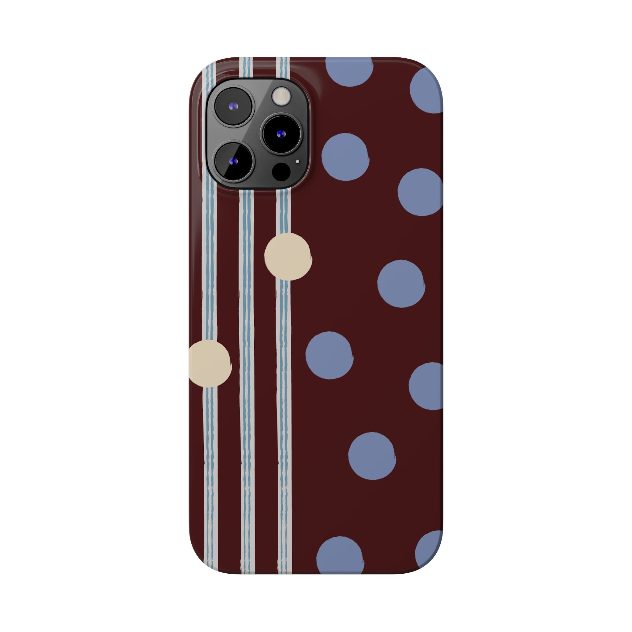 Polka Dot & Stripe Slim Phone Case — Burgundy Blue Retro Pattern