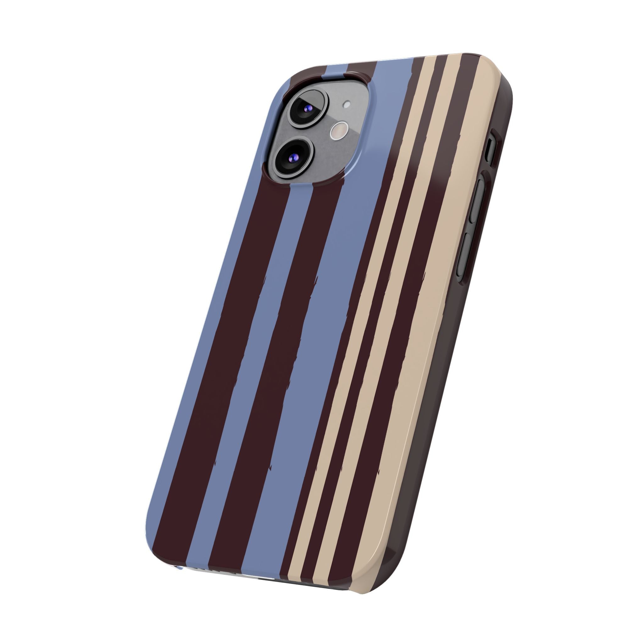 Retro Striped Slim Phone Case — Blue, Brown & Cream Vertical Stripes