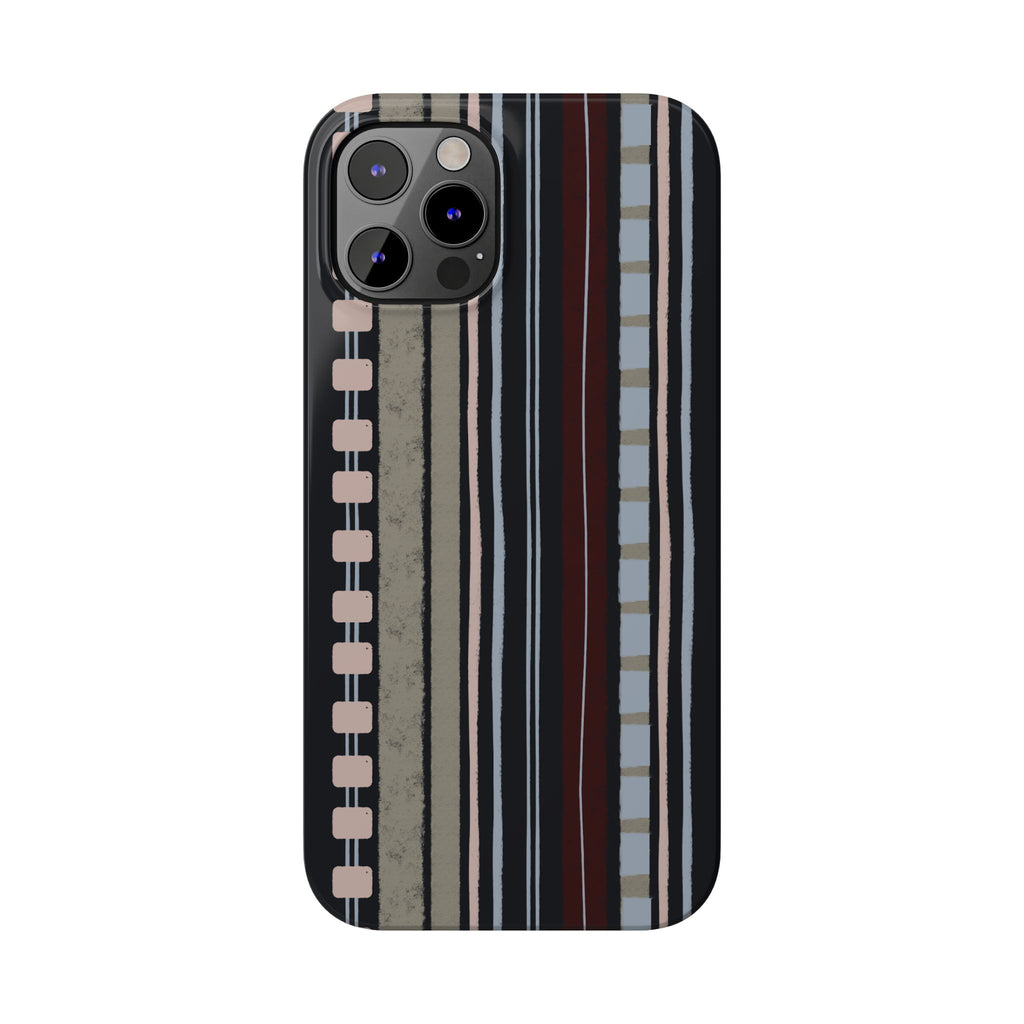 Slim Phone Case — Vintage Striped Pattern, Neutral Earthtone Protective Cover