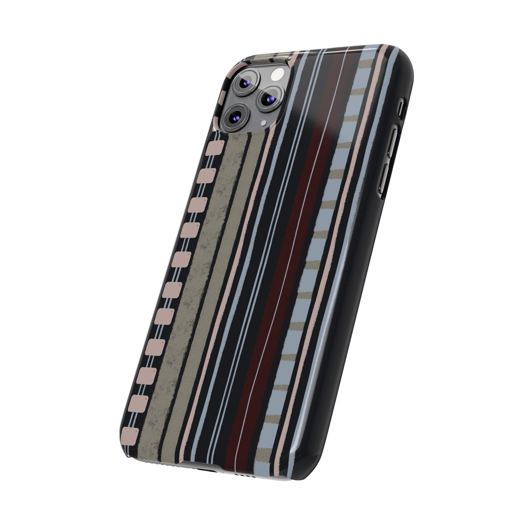 Slim Phone Case — Vintage Striped Pattern, Neutral Earthtone Protective Cover