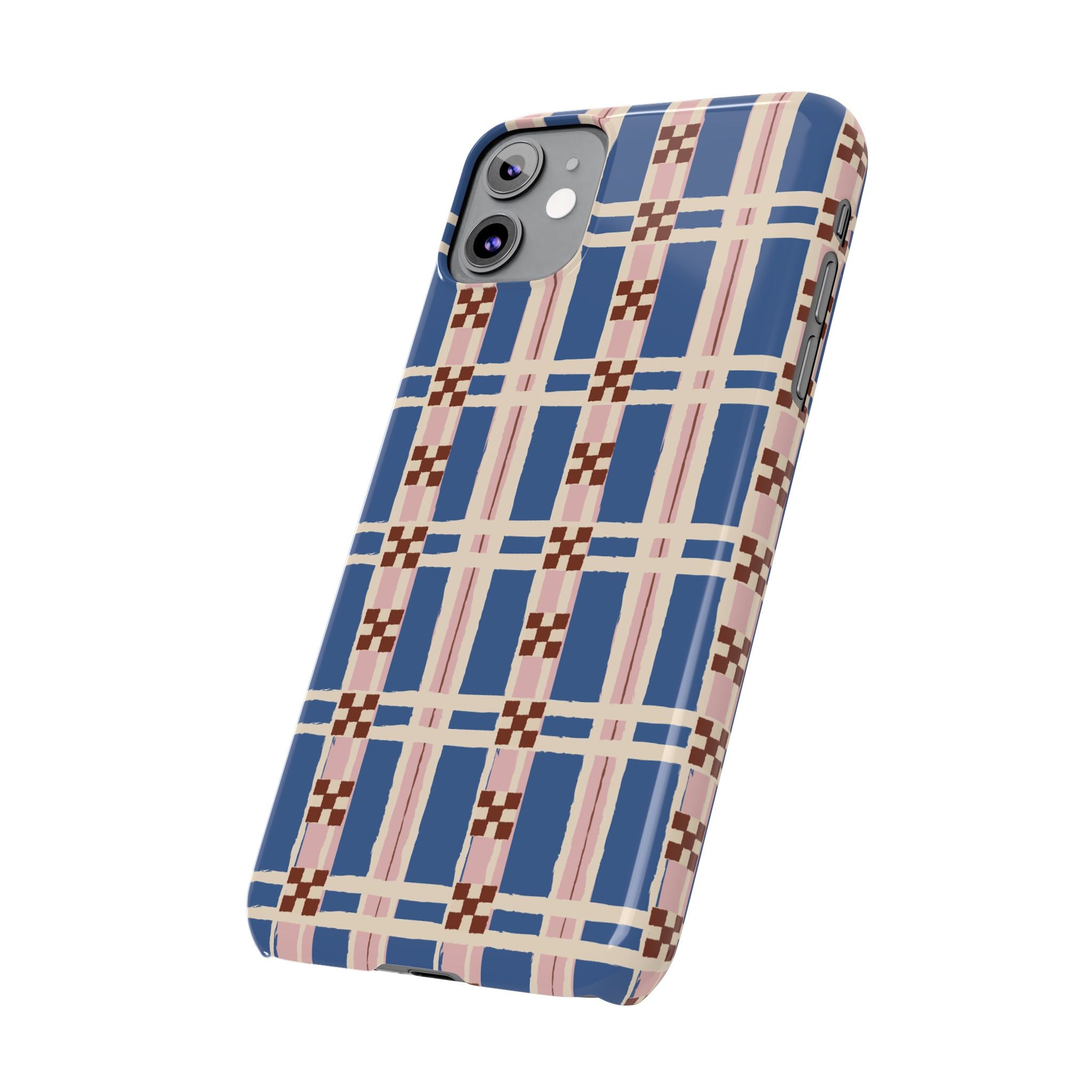 Slim Phone Case — Blue & Pink Retro Plaid Pattern