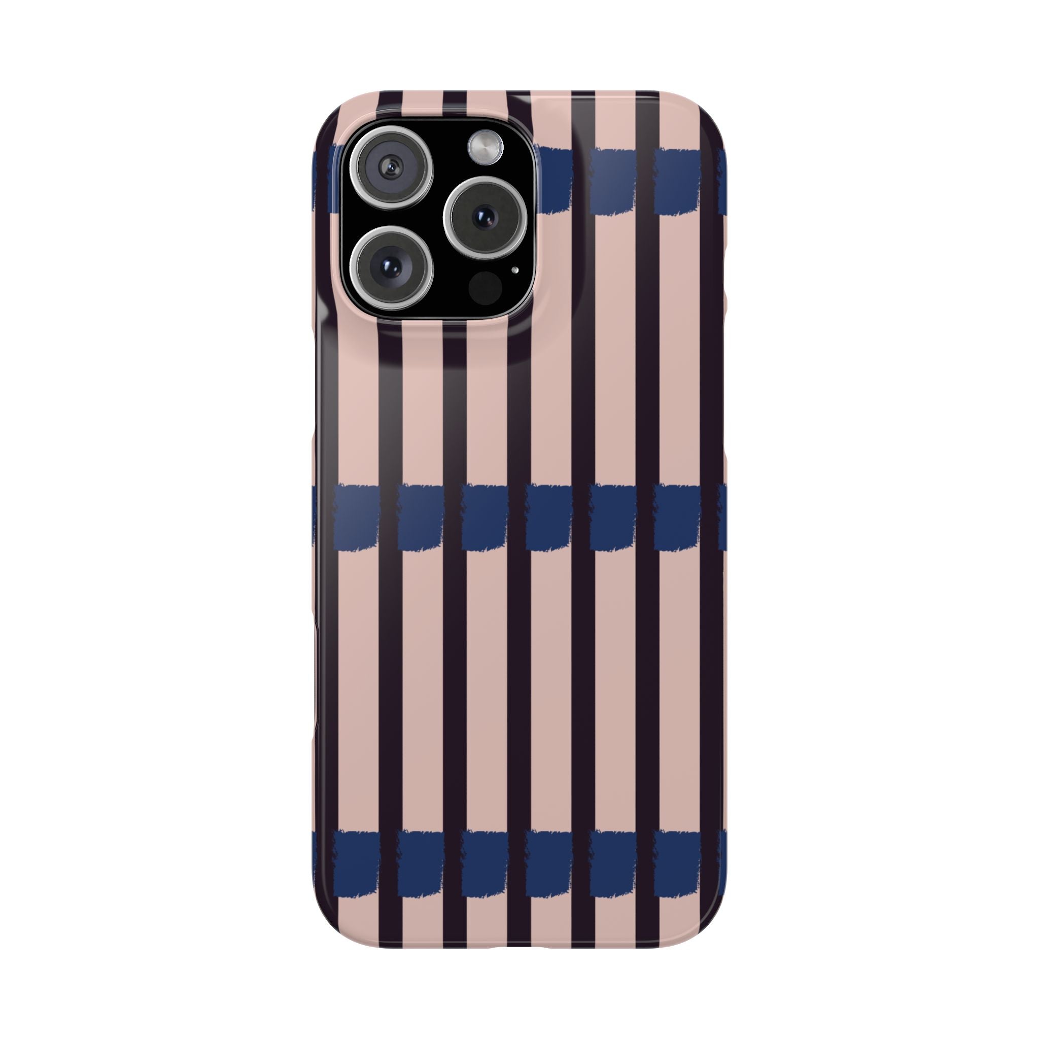 Slim Phone Case — Minimalist Blush & Navy Stripe Pattern