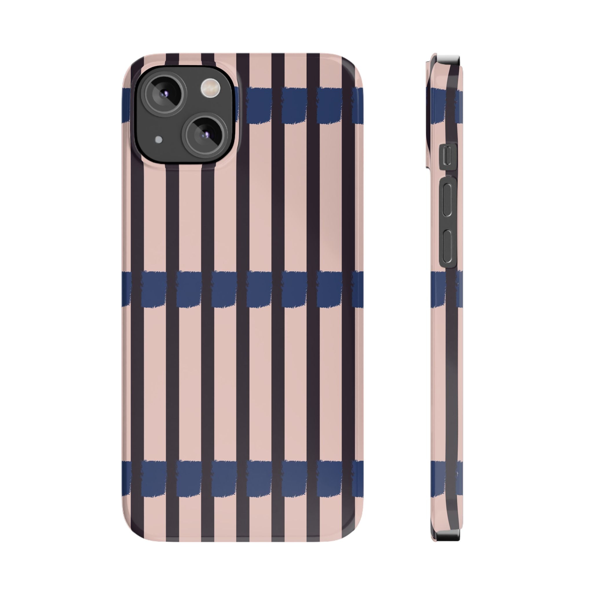 Slim Phone Case — Minimalist Blush & Navy Stripe Pattern