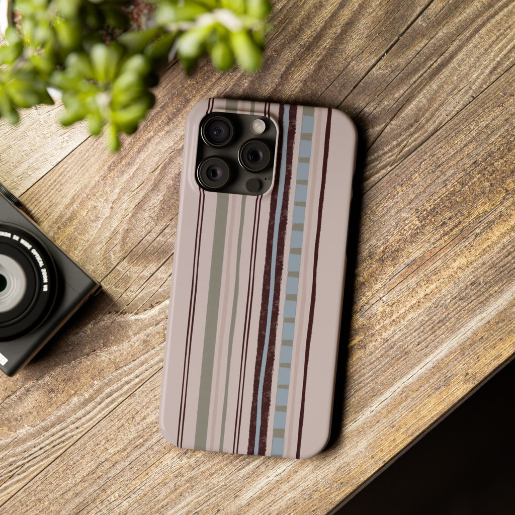 Slim Phone Case — Vintage Striped Pattern, Neutral Earthtone Protective Cover