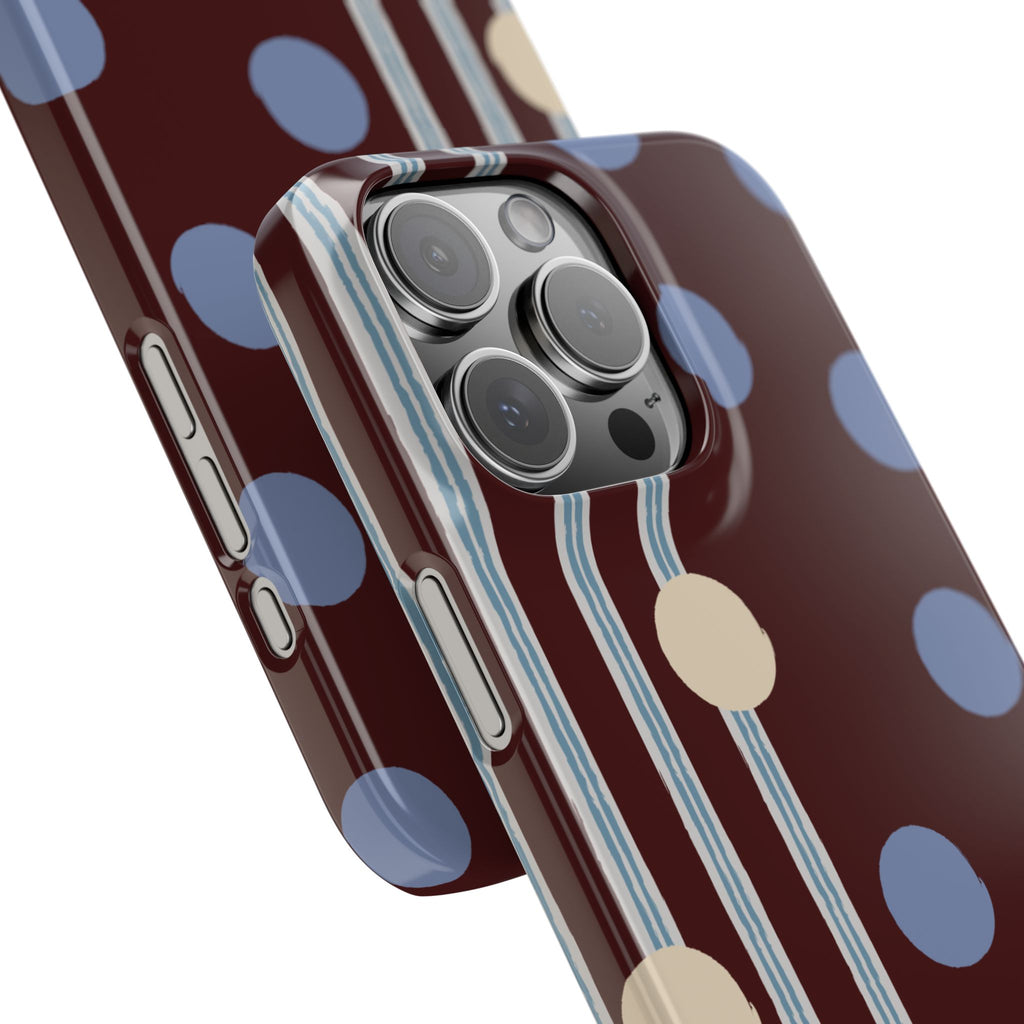 Polka Dot & Stripe Slim Phone Case — Burgundy Blue Retro Pattern